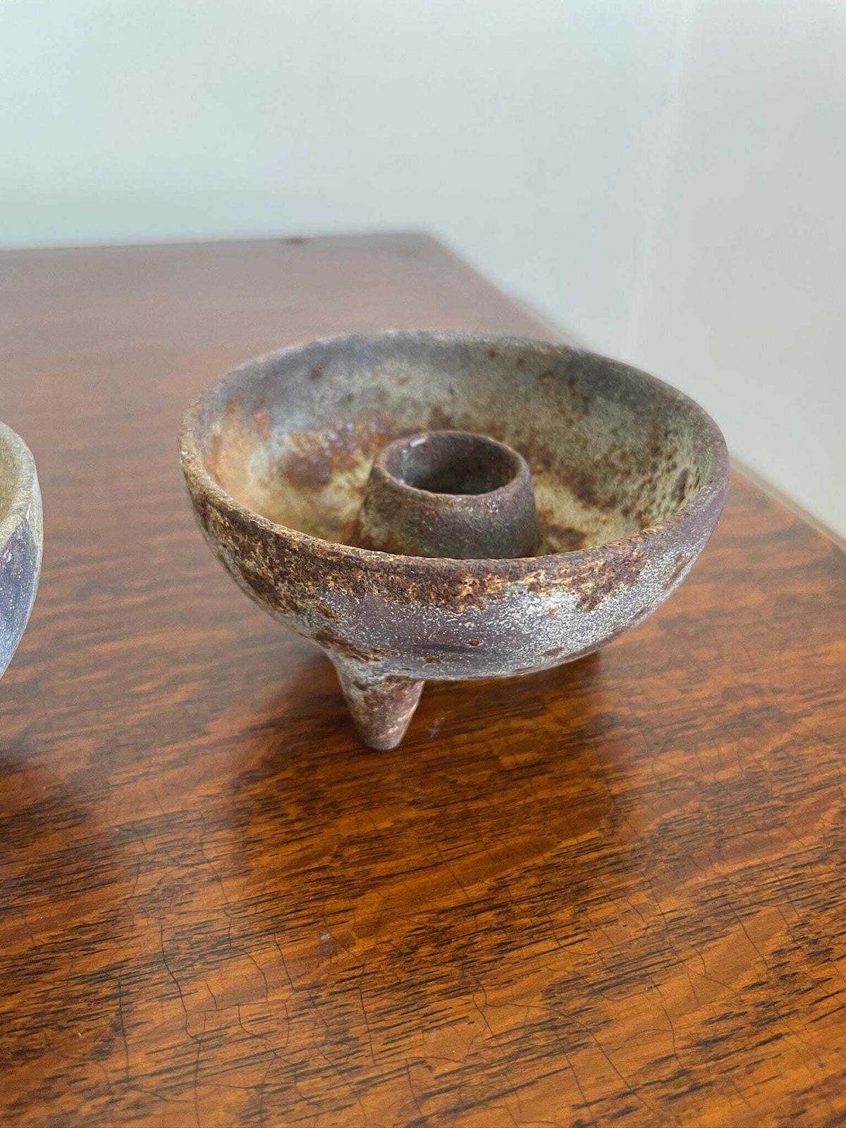 Pair Of Vintage Industrial Chunky Cast Iron Candle Holders Cauldron Bowl Shape photo 67.0