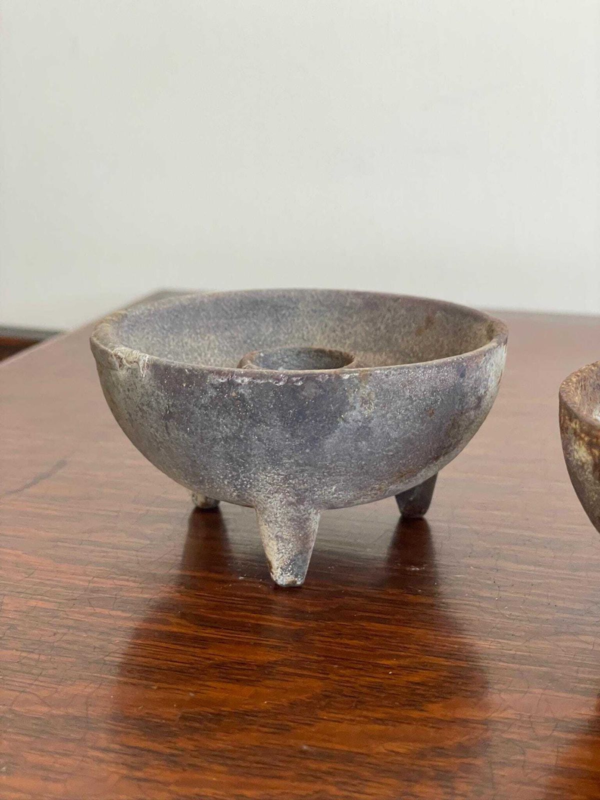 Pair Of Vintage Industrial Chunky Cast Iron Candle Holders Cauldron Bowl Shape photo buy