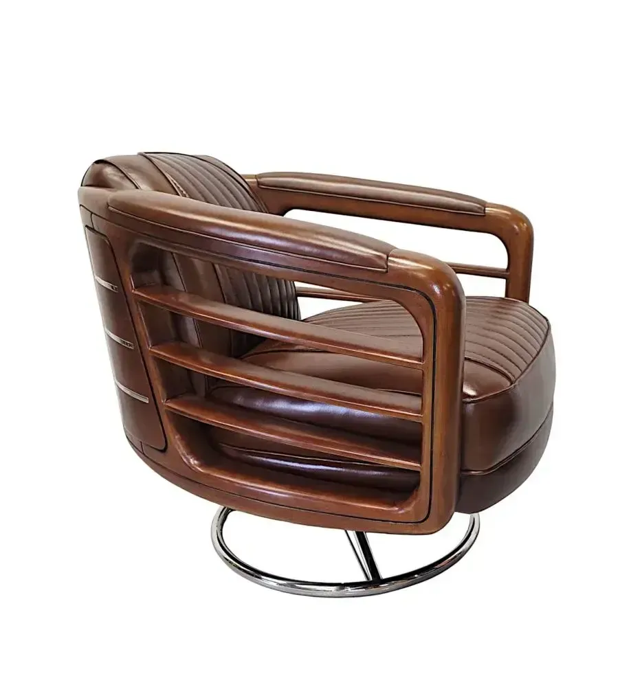 A Fabulous Handmade Walnut And Chrome Revolving Leather Armchair photo furniture