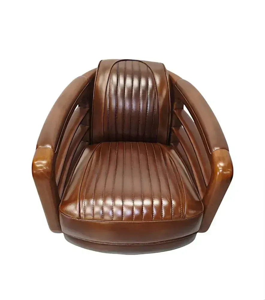 A Fabulous Handmade Walnut And Chrome Revolving Leather Armchair photo Furniture