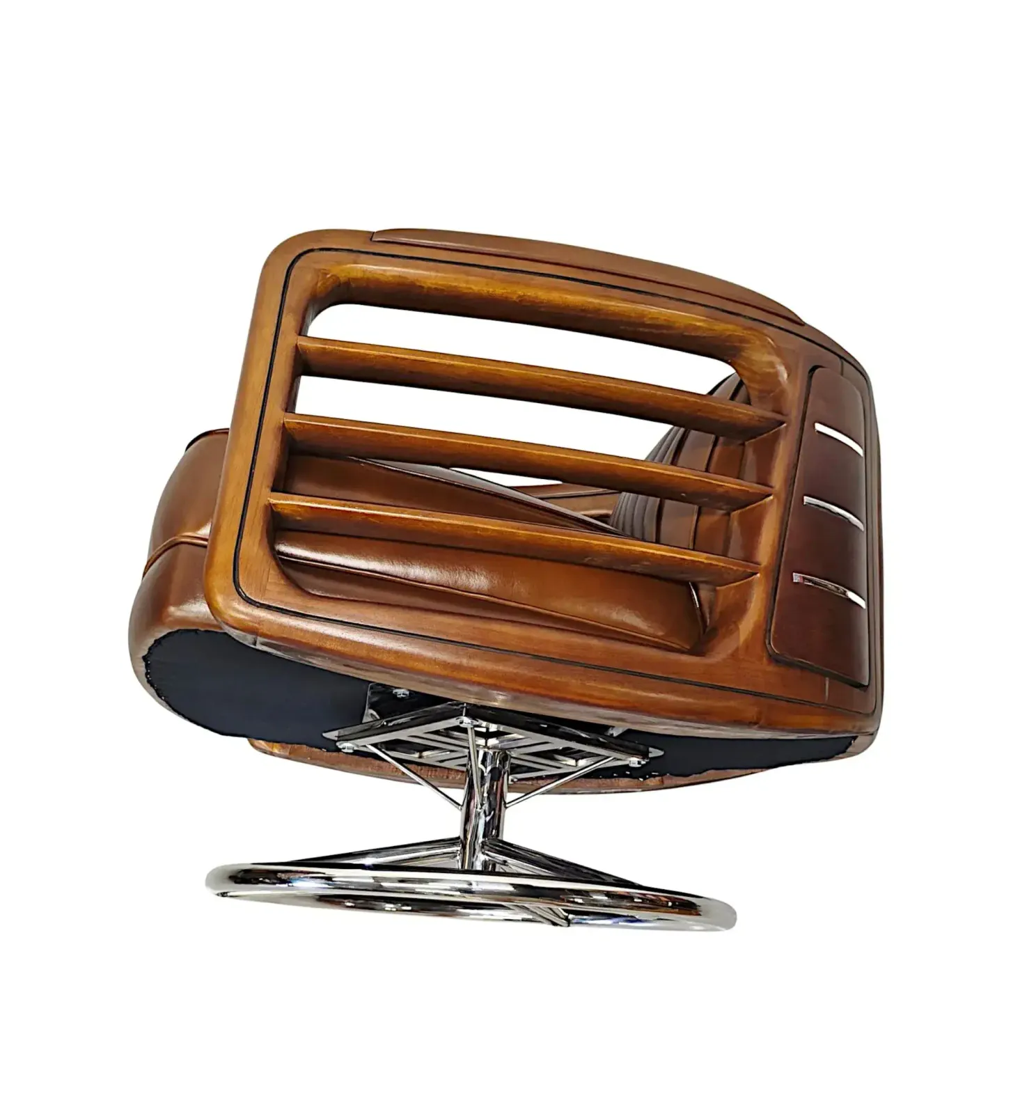 A Fabulous Handmade Walnut And Chrome Revolving Leather Armchair photo buy