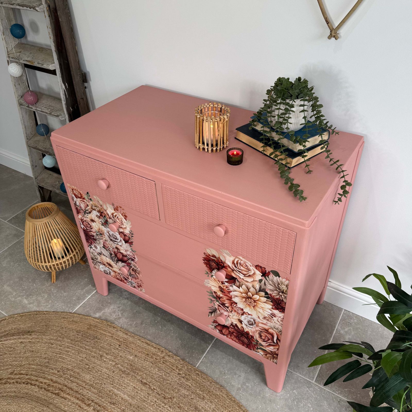Colourful Pink Retro Chest Of Drawers With Florals photo 395.0