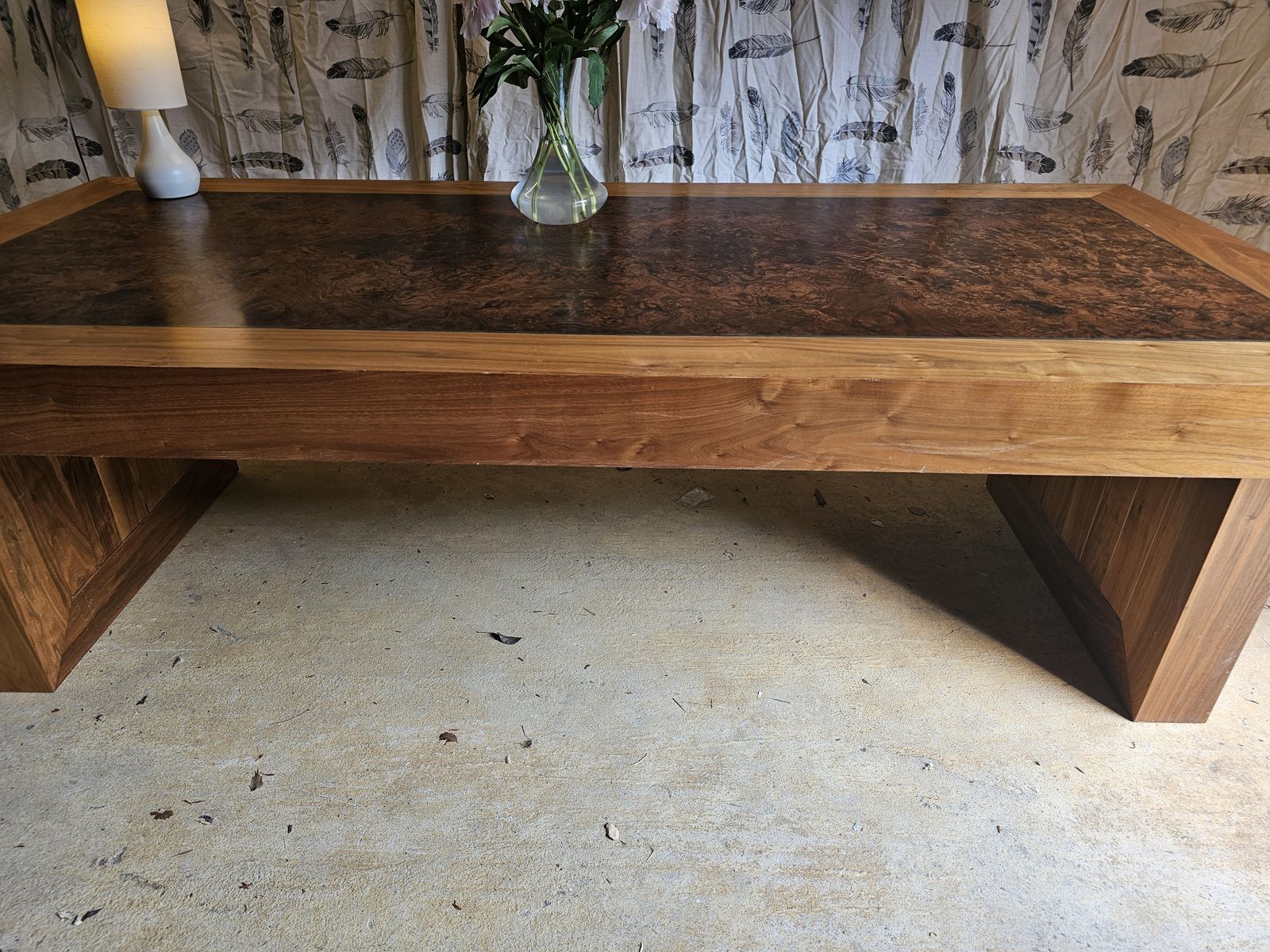 Bespoke Large Oak Desk With A Walnut Inlay And A Glass Overlay photo vintage