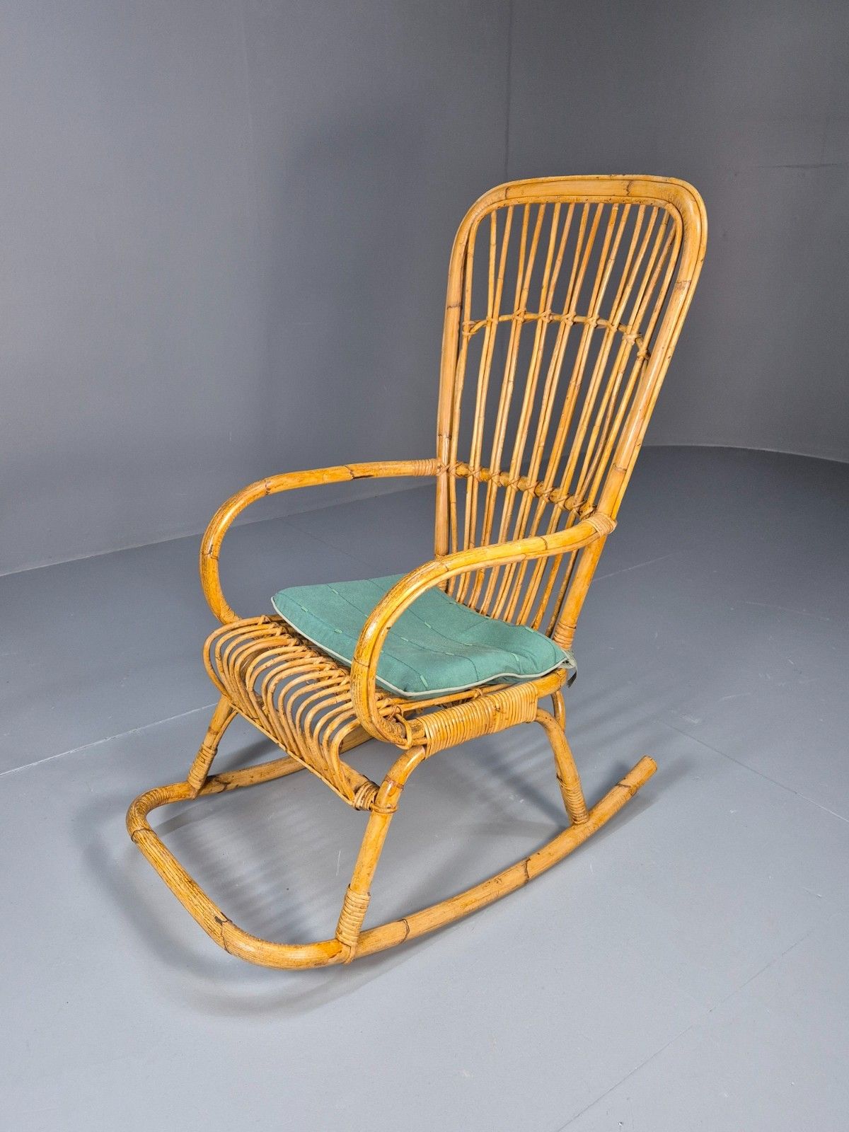 Vintage Franco Albini Style Cane Rattan Rocking Chair 1970s Retro Eb9702 Vber