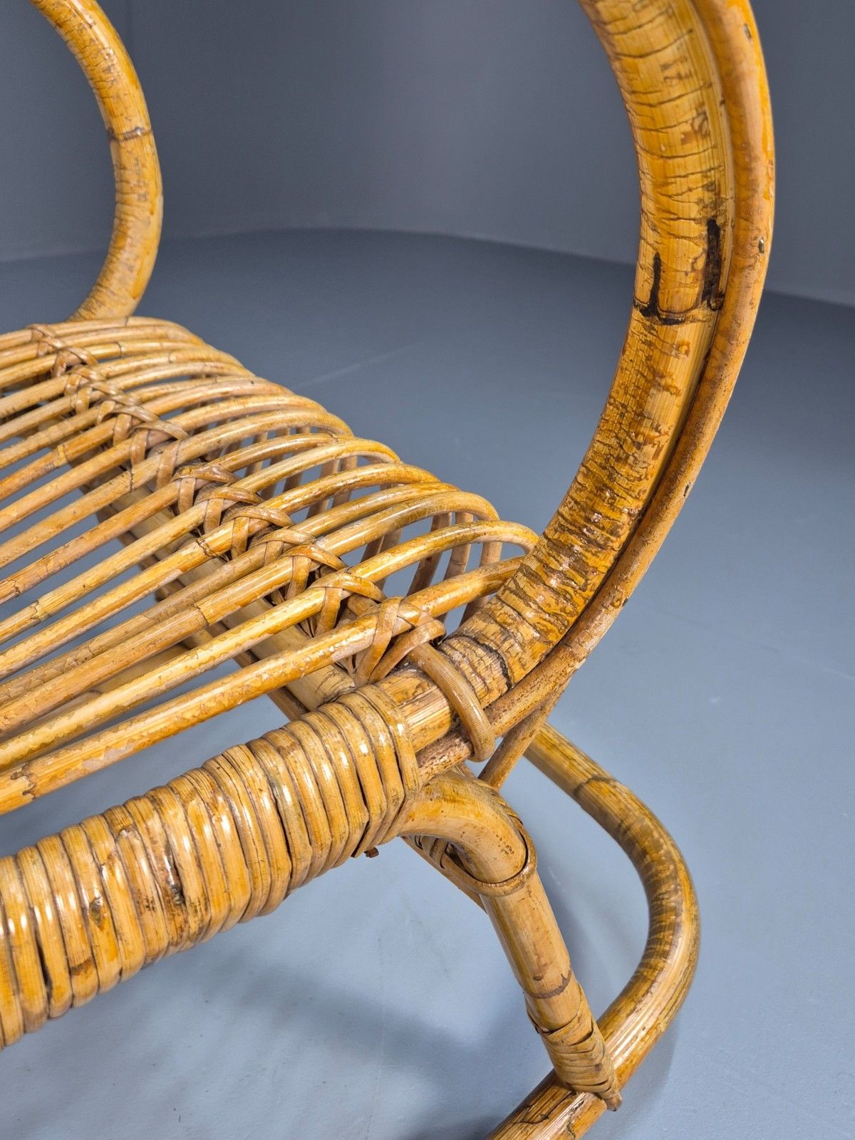 Vintage Franco Albini Style Cane Rattan Rocking Chair 1970s Retro Eb9702 Vber photo vinterior