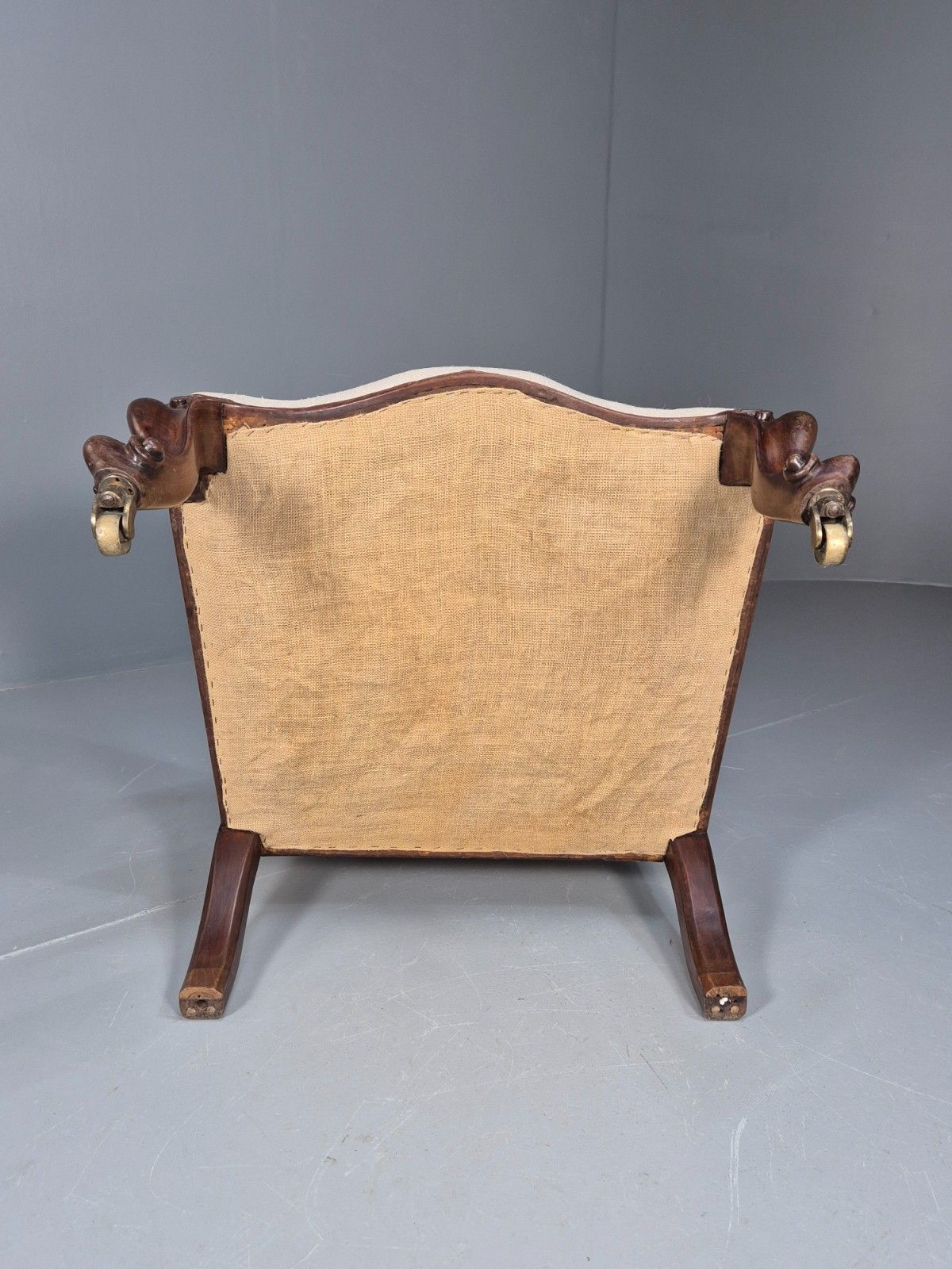Antique Mahogany Library Chair Cream Fabric Vintage Retro Eb9382 Vclo photo vintage