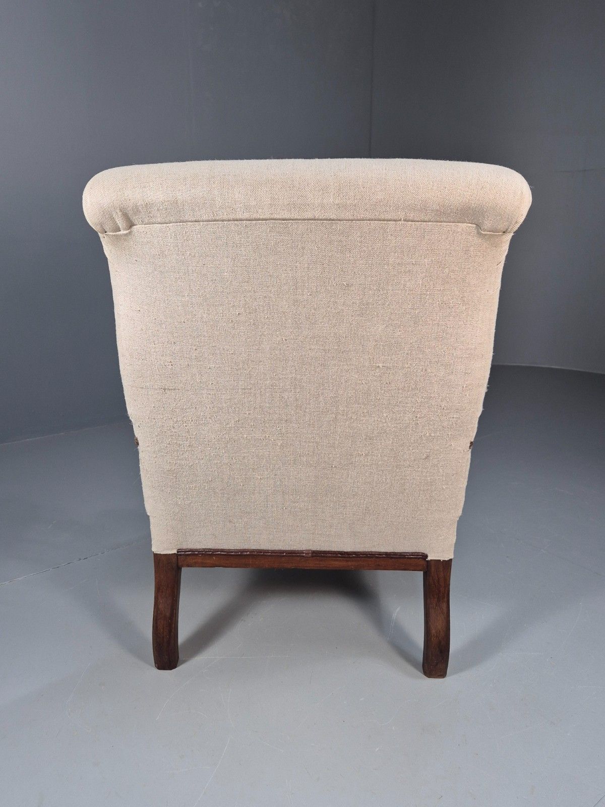 Furniture Antique Mahogany Library Chair Cream Fabric Vintage Retro Eb9382 Vclo photo