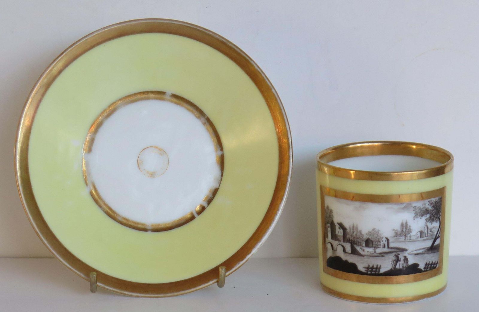 Old Paris Porcelain Coffee Can & Saucer Lemon Engrisaille, French Ca 1800 photo for sale