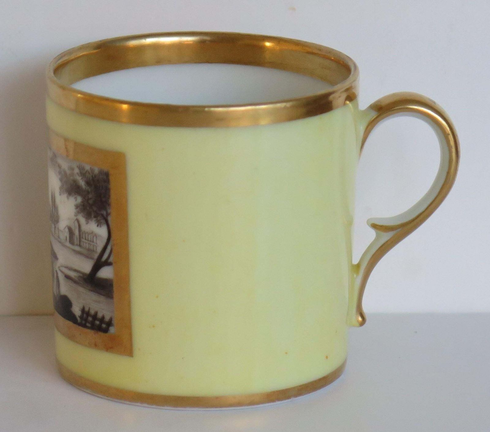 Old Paris Porcelain Coffee Can & Saucer Lemon Engrisaille, French Ca 1800 photo 325.0