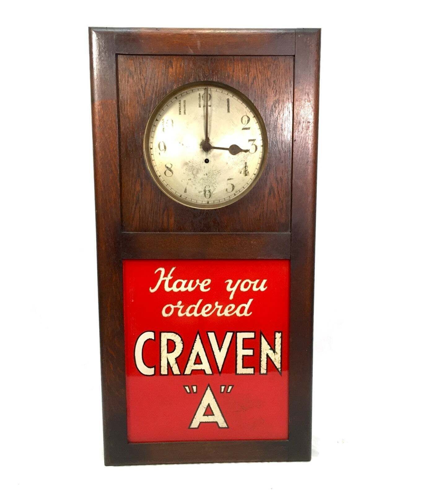 Antique Advertising Large Craven A Tobacco / Cigarettes Clock & Sign C.1940 photo furniture