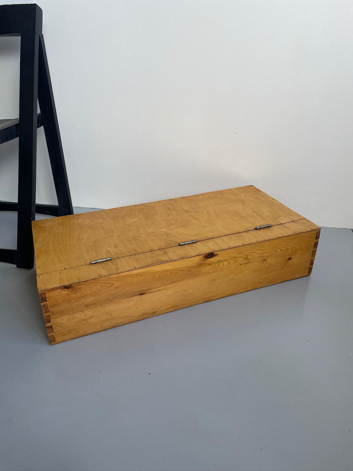 Varnished Pine Large Wooden Tool Box Craft Vintage Storage photo buy