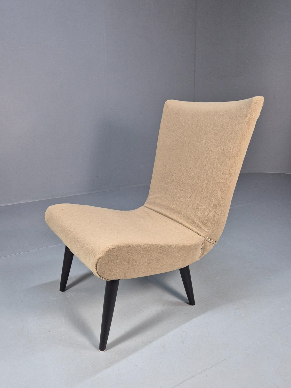Vintage Scoop Chair Jens Risom Style Khaki Green Fabric Danish Eb9533 Mnor