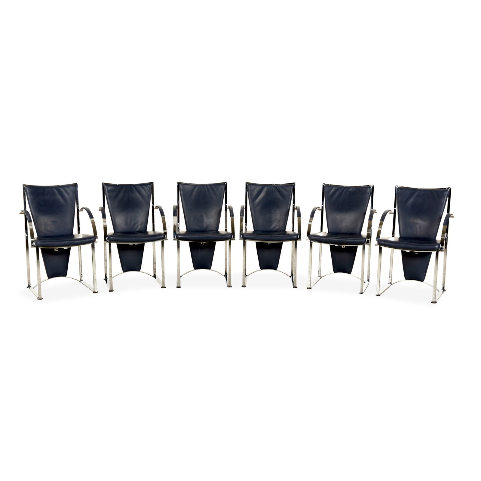 Lot de 6 chaises Ronald Schmitt en cuir bleu