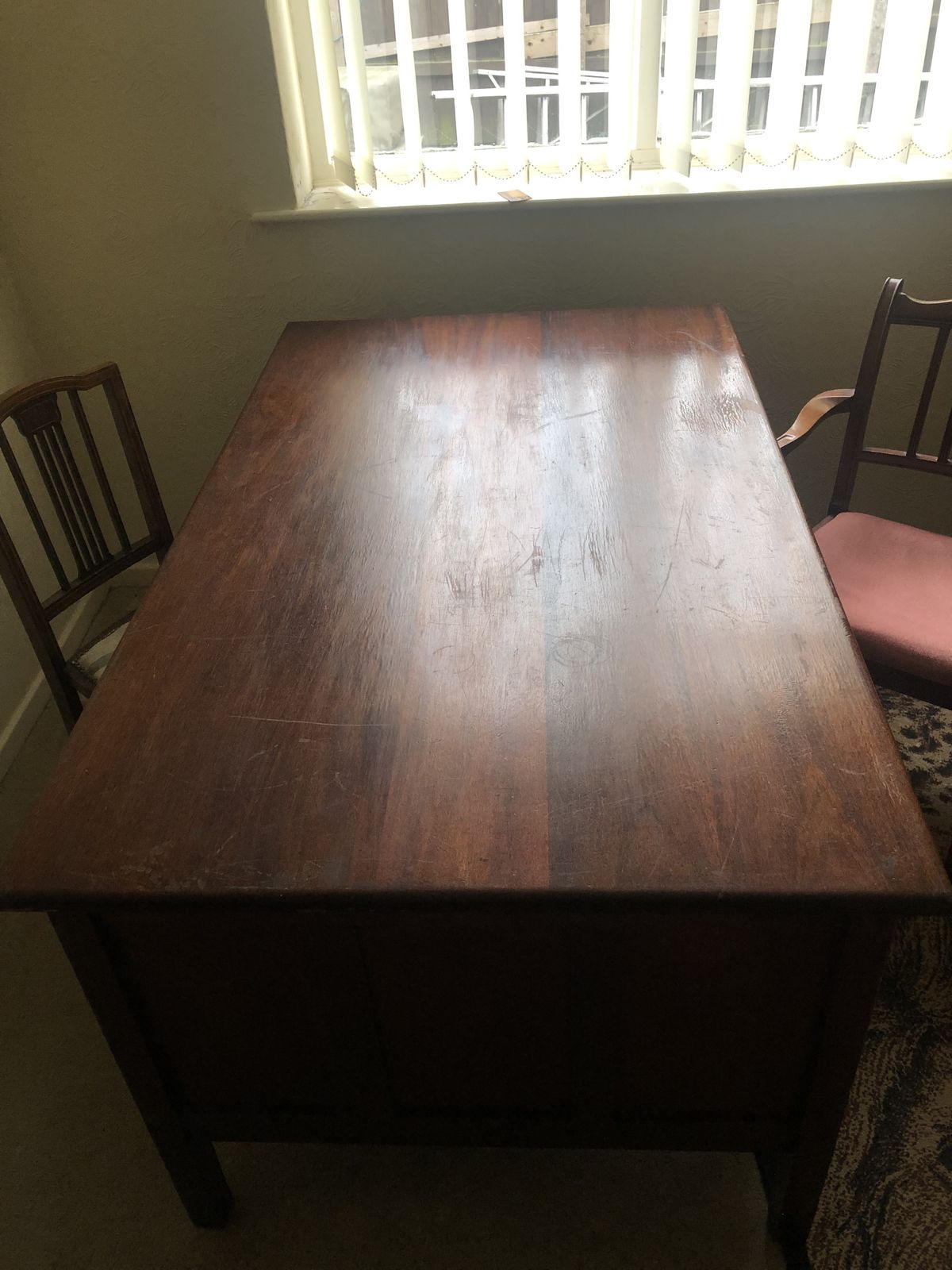 Solid African Hardwood Kneehole Partner Desk Circa 1930 1950 Good Condition photo furniture