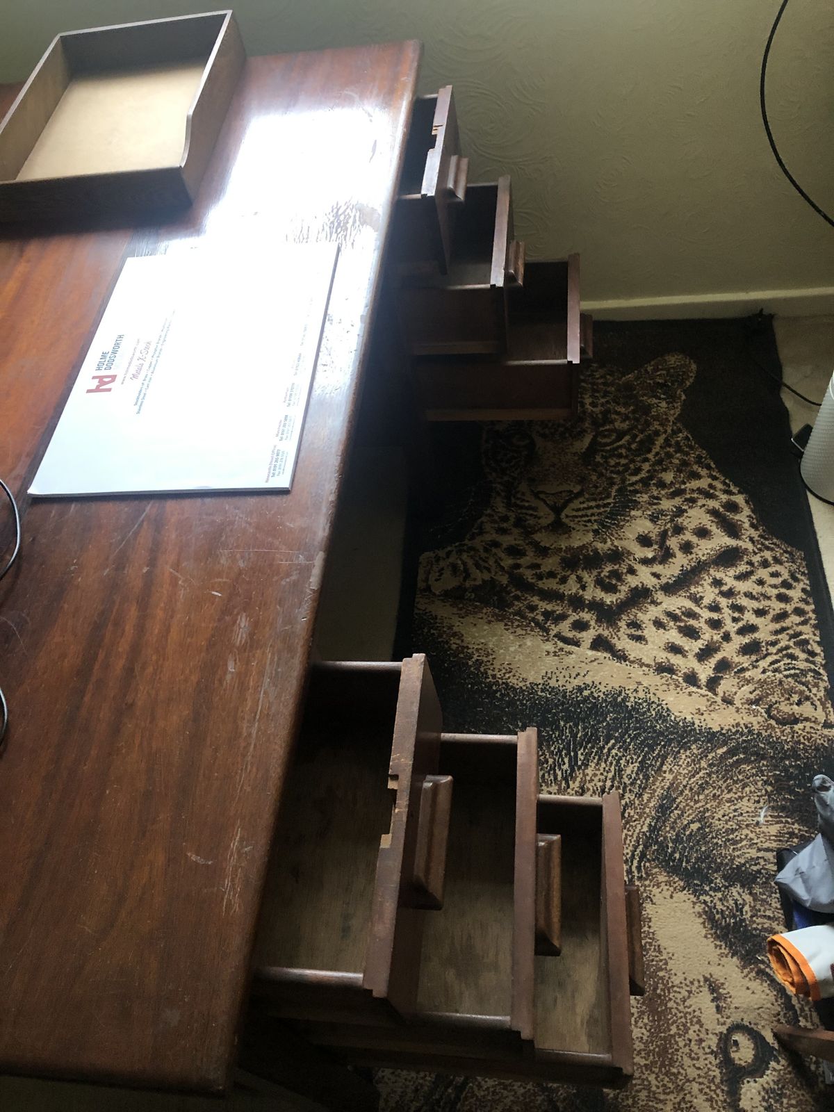 Solid African Hardwood Kneehole Partner Desk Circa 1930 1950 Good Condition photo Furniture