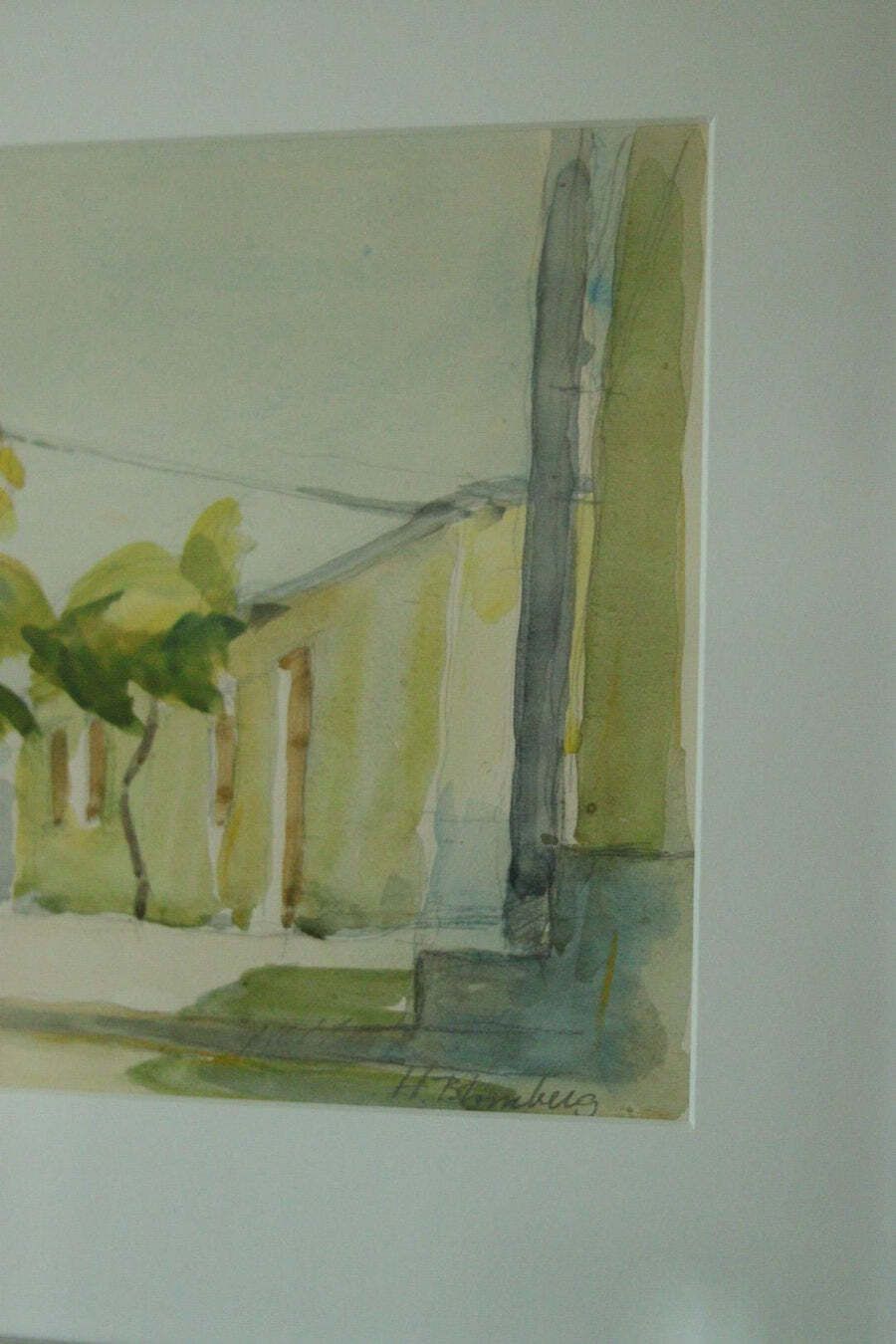 Original Swedish Street Scene Painting "Street" By H. Blomberg – Vintage & Framed | 46 × 36 Cm / 18.1 × 14.2 In photo furniture