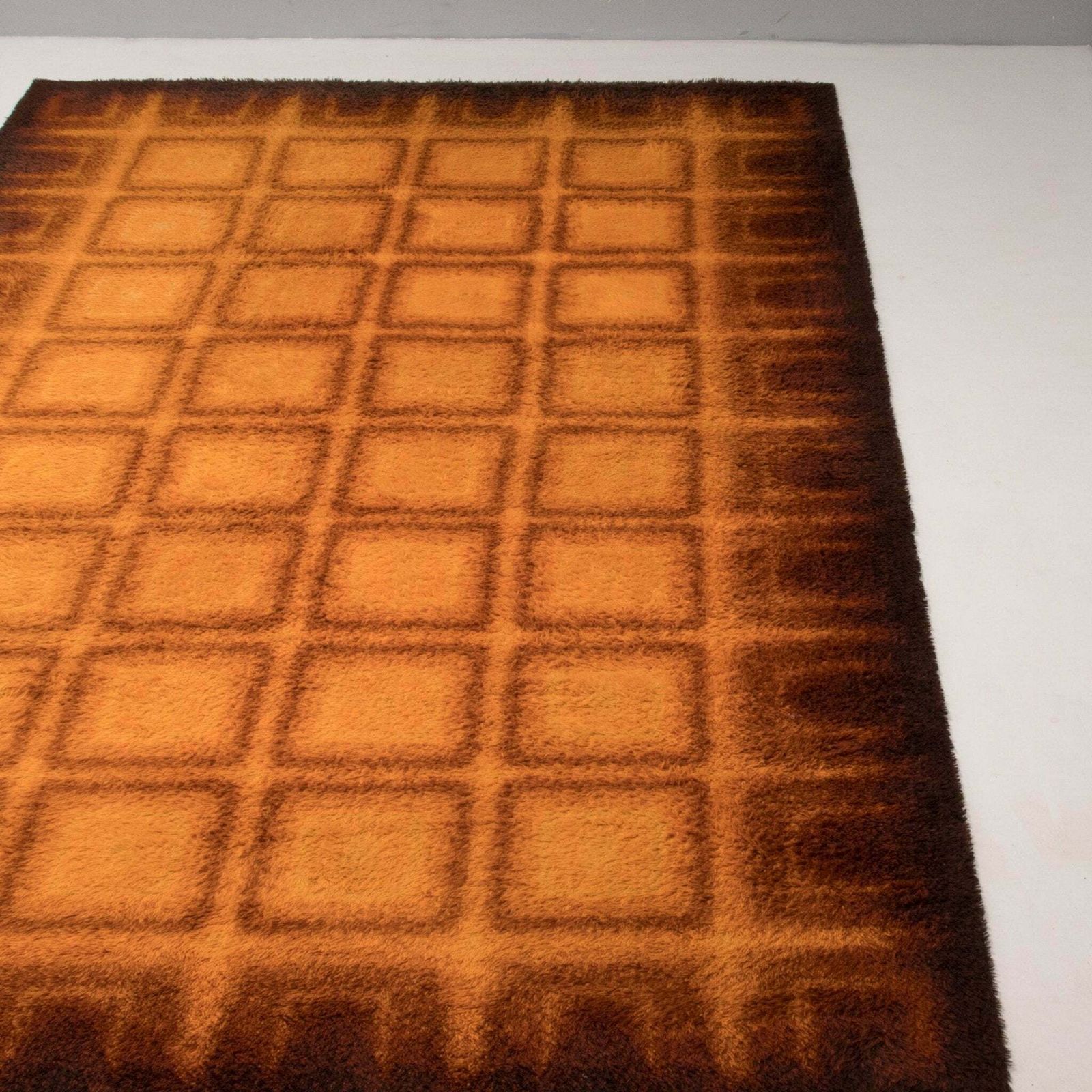 1970's Geometric Orange & Brown Shag Pile Rug photo for sale