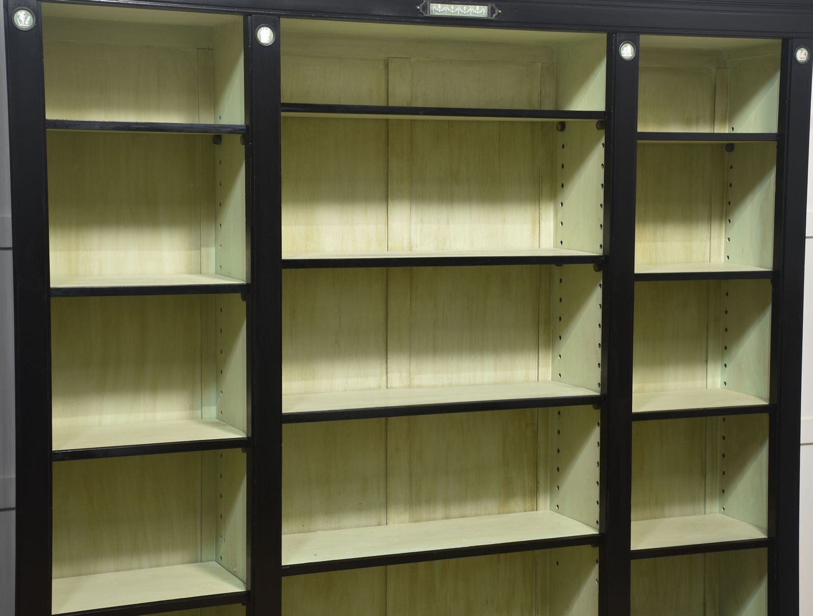 photo for sale Pair Of Ebonised Wedgwood Open Bookcases