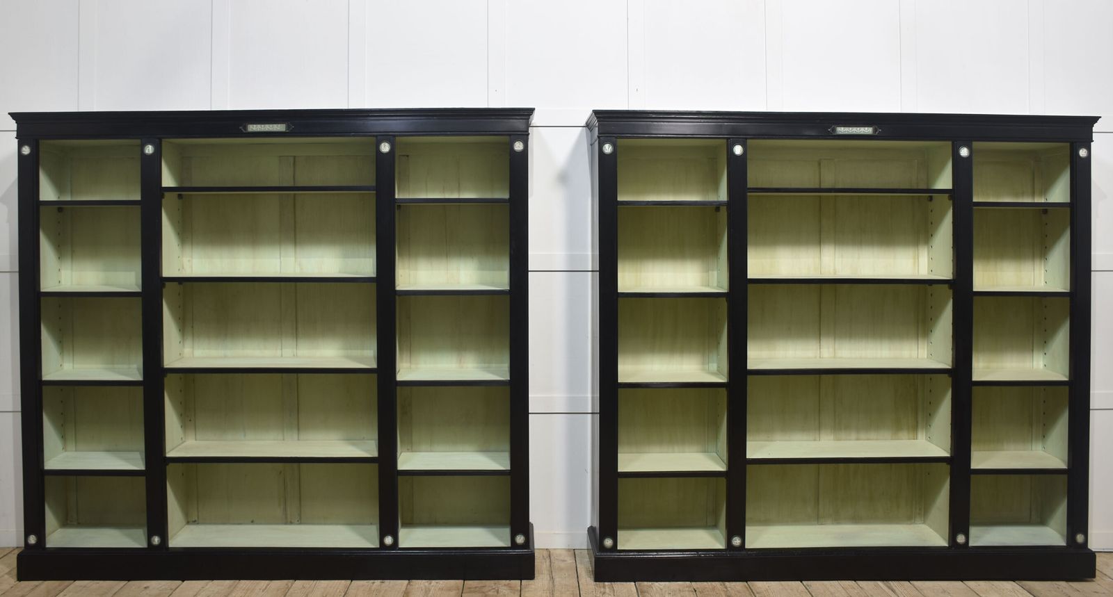 Furniture Pair Of Ebonised Wedgwood Open Bookcases photo