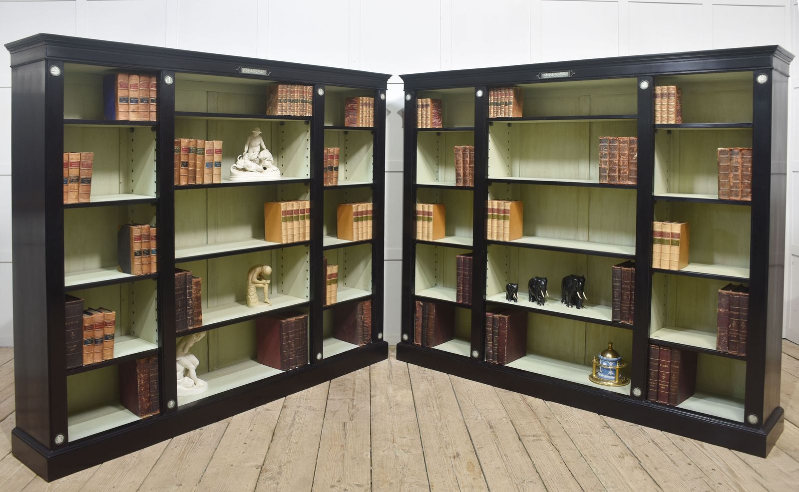 photo buy Pair Of Ebonised Wedgwood Open Bookcases