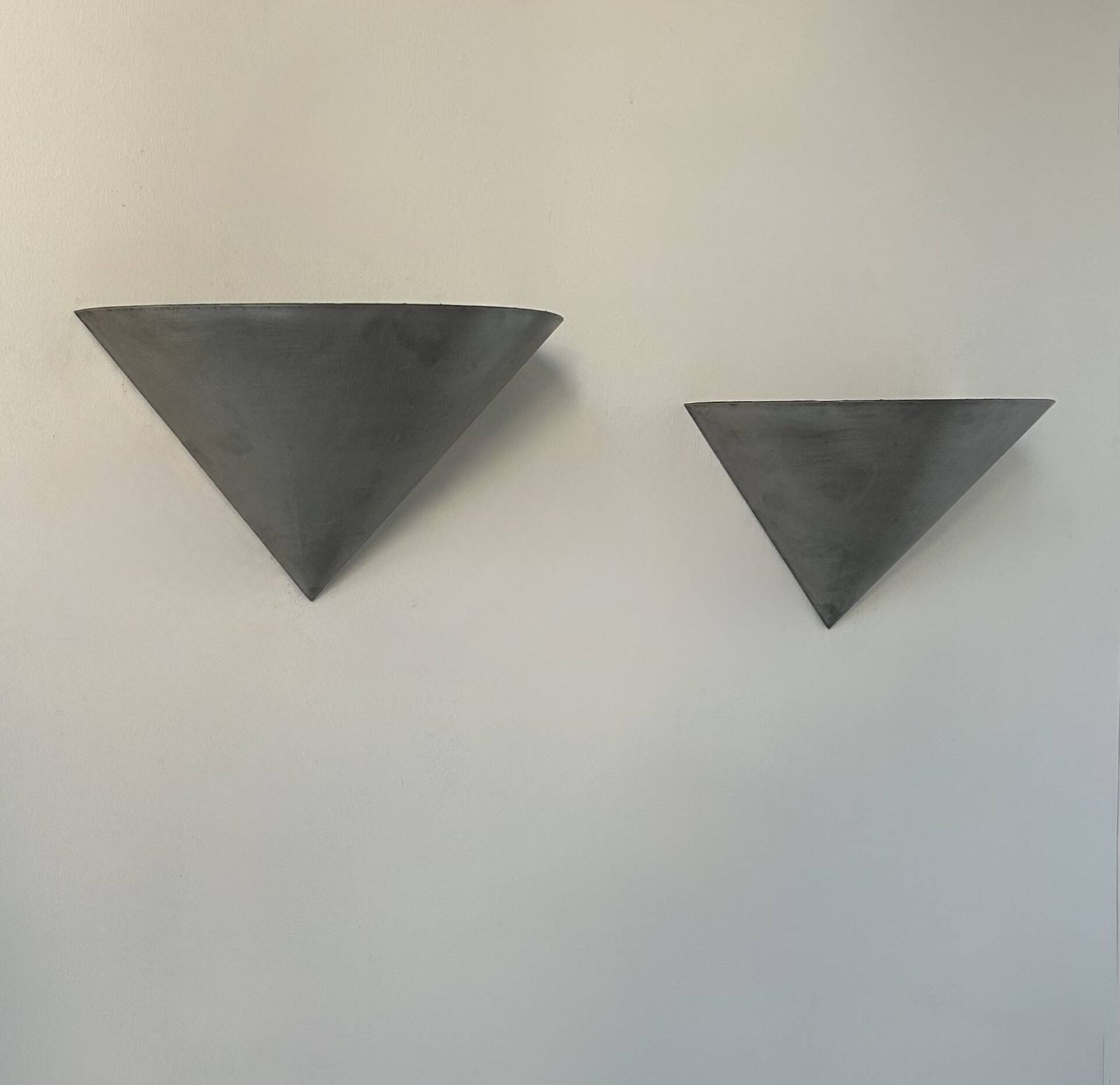 Pair Of Vintage Conical Wall Lights, Brushed Metal, France 1970. photo furniture