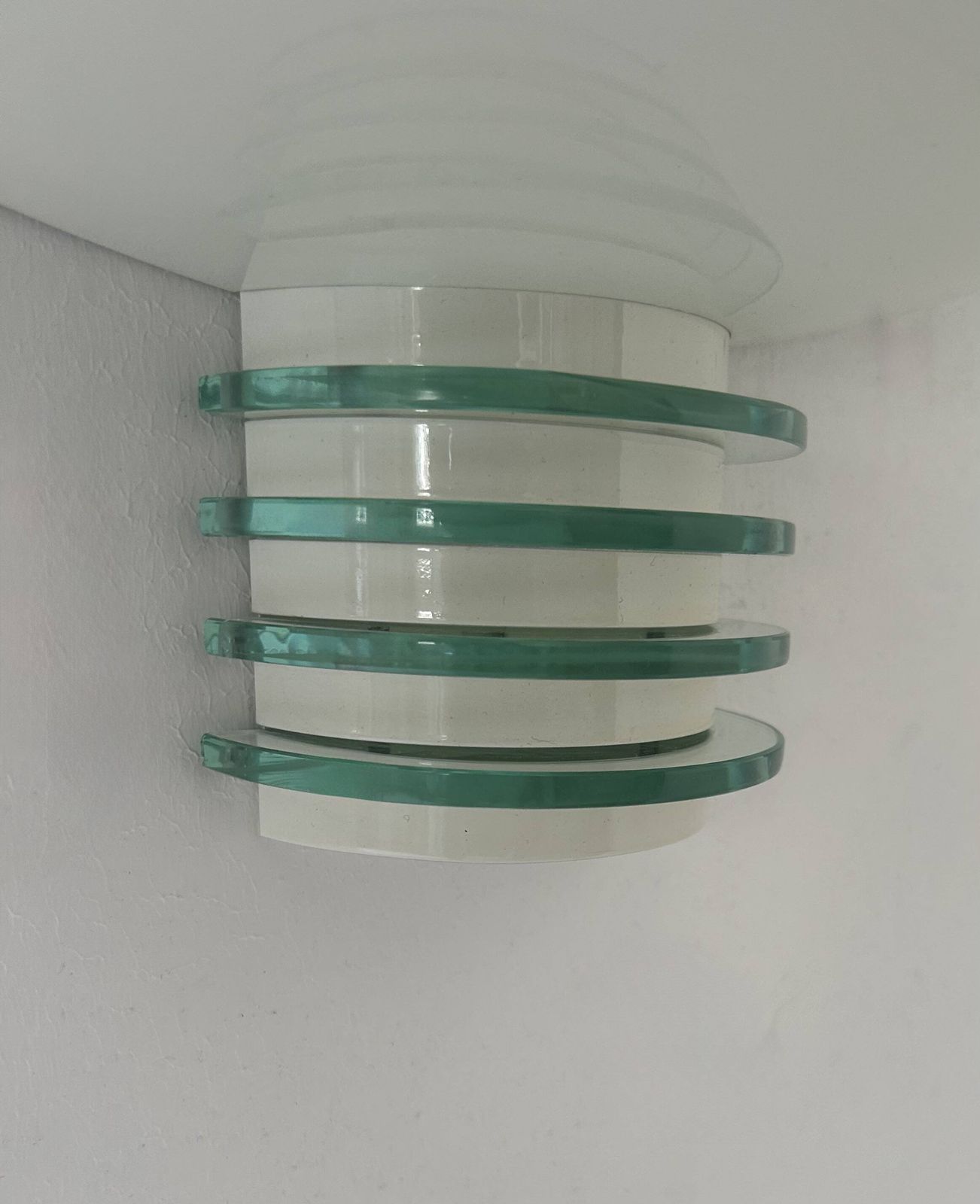 Pair Of Post Modernist Wall Lights, White Metal And Glass, France 1980 photo 433.0