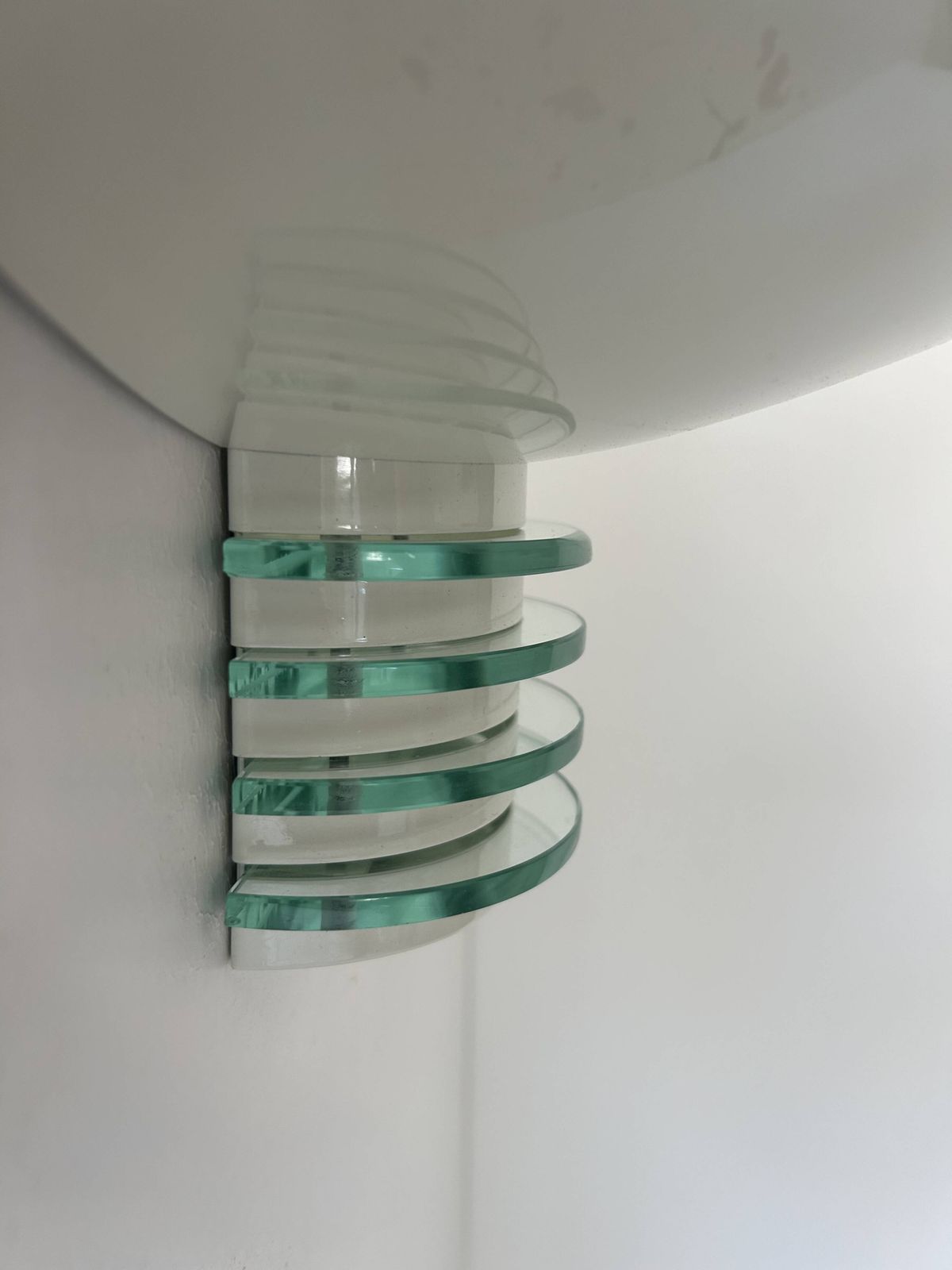 Pair Of Post Modernist Wall Lights, White Metal And Glass, France 1980 photo buy