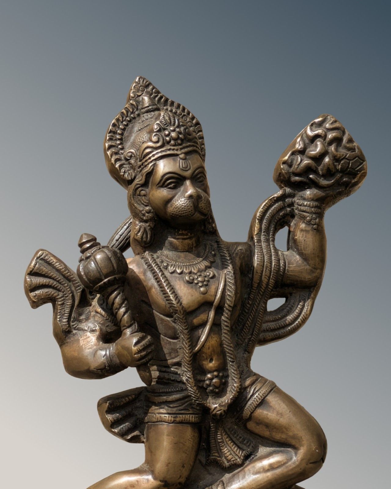 Antique Bronze Statue Hanuman With Sanjivani Parvat photo for sale