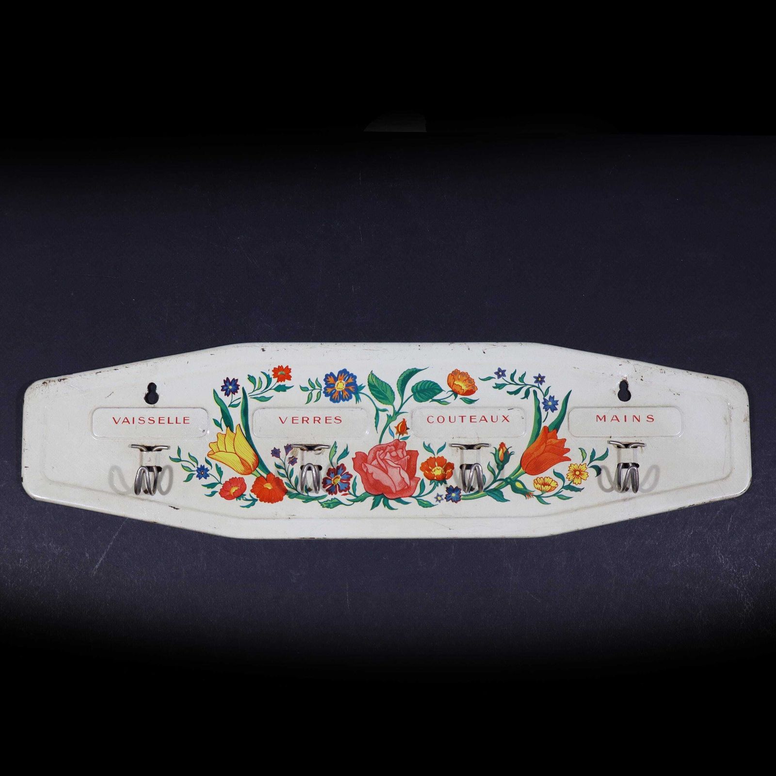 Art Deco French Tea Towel Hooks  Metal With Spring Flowers