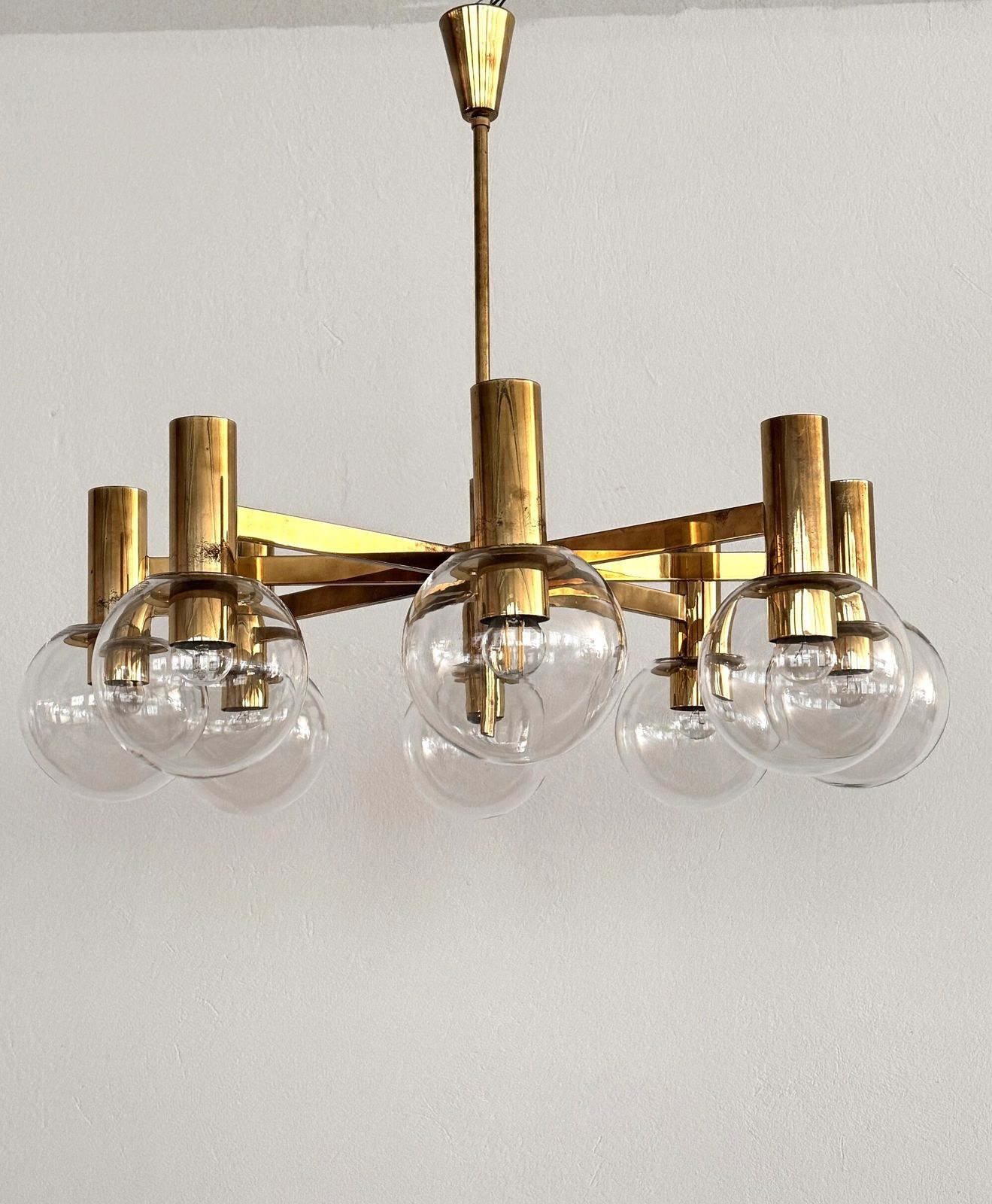 Hans Agne Jakobsson Midcentury Brass And Eight Light Glass Globes Chandelier photo 2150.0