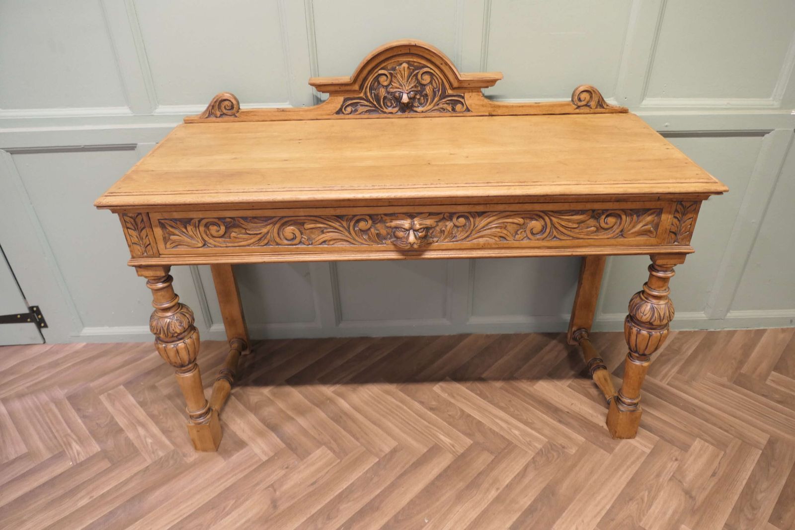 Green Man Carved Golden Oak Hall Table photo Furniture