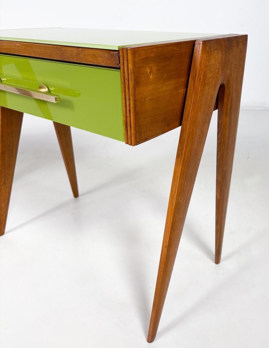 Contemporary Pair Of Green Nightstands, Wood And Glass, Italy photo furniture
