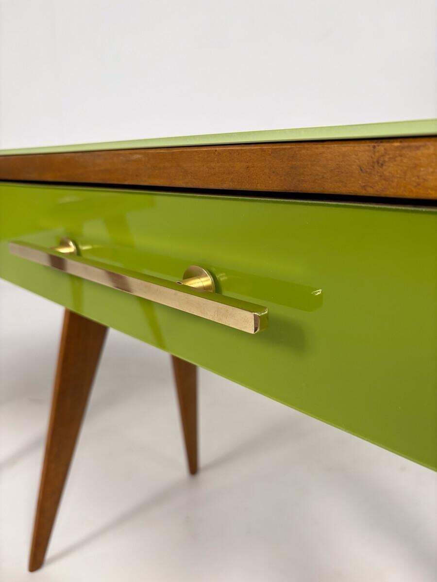 Contemporary Pair Of Green Nightstands, Wood And Glass, Italy photo for sale