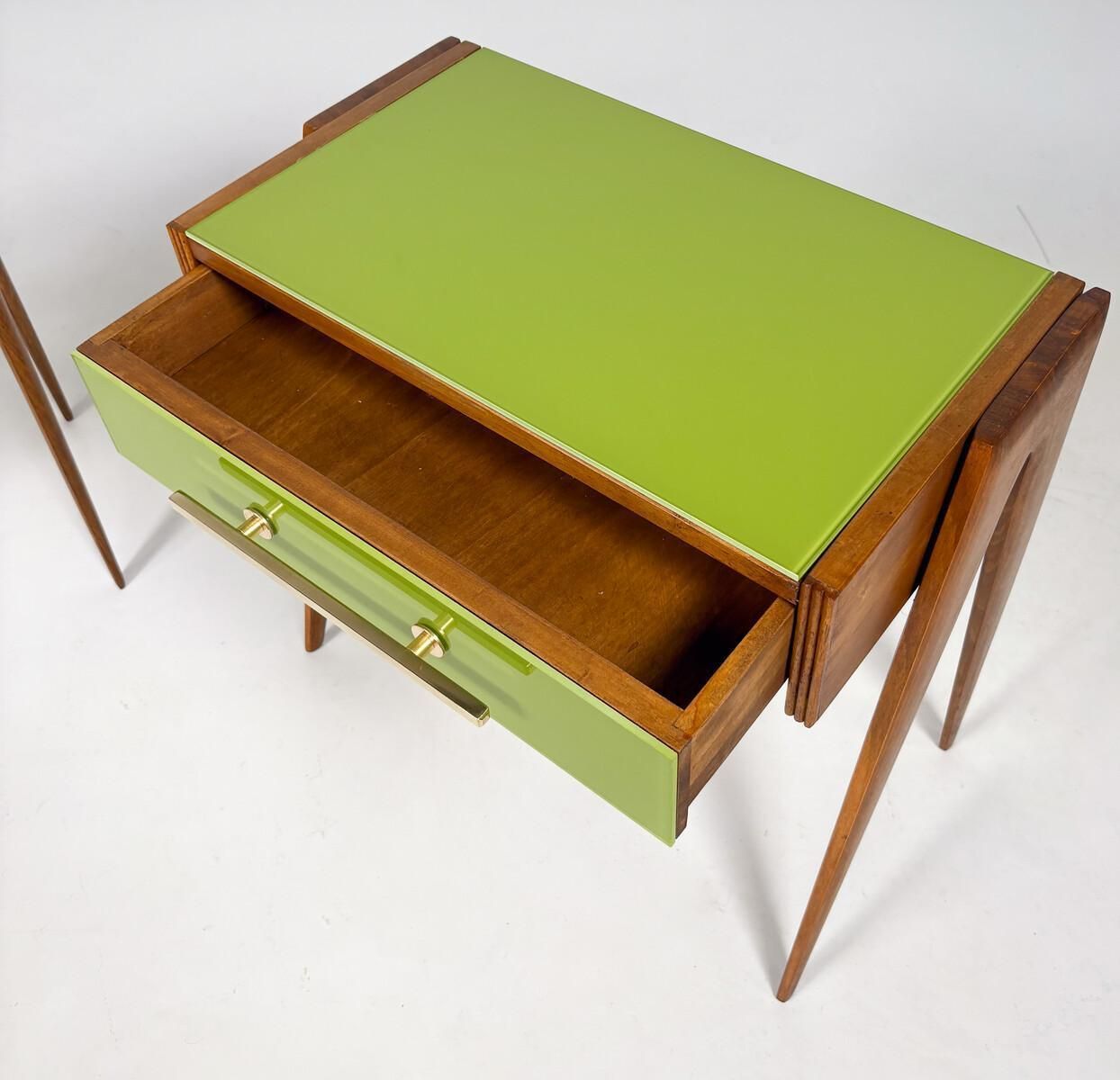 Contemporary Pair Of Green Nightstands, Wood And Glass, Italy photo Furniture