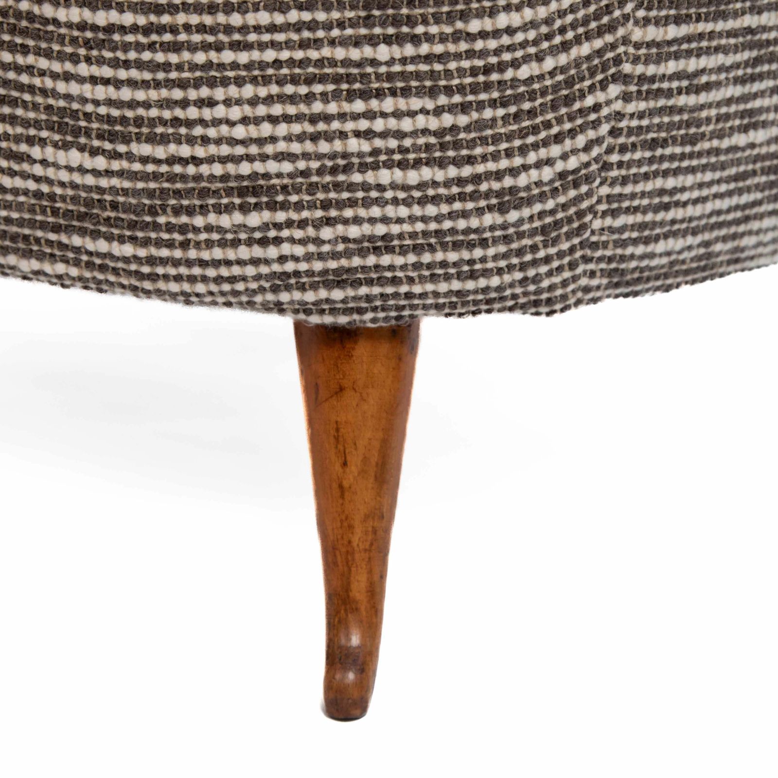 photo for sale Pair Of Mid Century Italian Curved Armchairs Brown Offhwite Bouclé Fabric 1950s