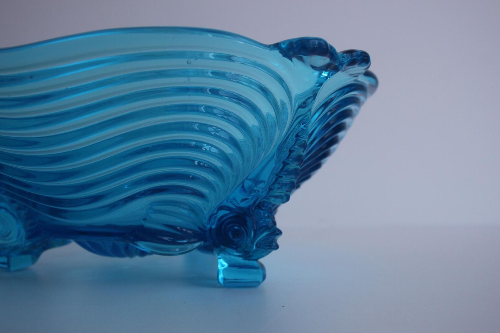 Rare Art Deco Glass Josef Inwald With Fish Feet Bowl Gorgeous Rich Blue, 1930s photo buy