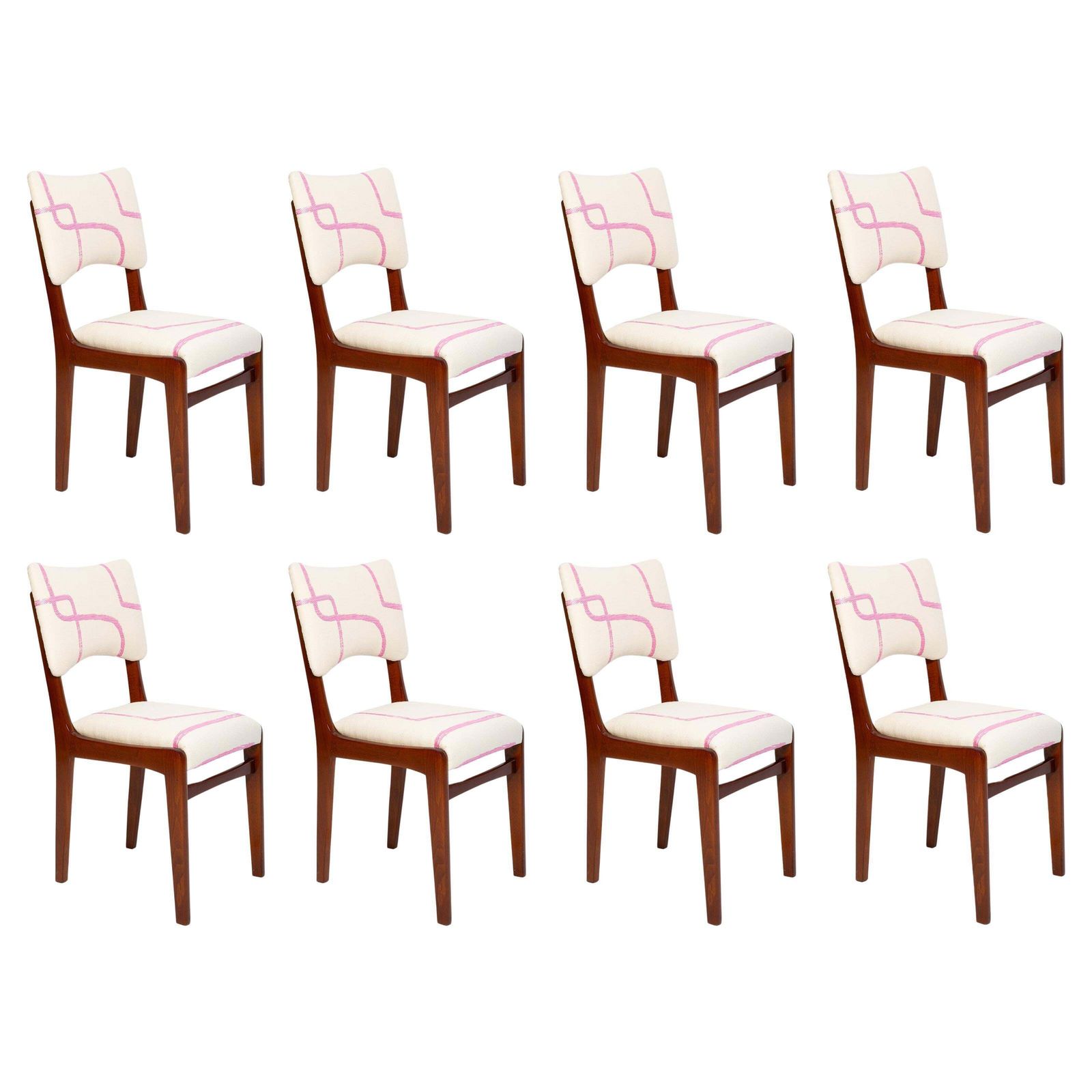 Eight Mid Century Chairs, Promenade Kafkaïenne Jacquard, By Halas, Poland, 1960s