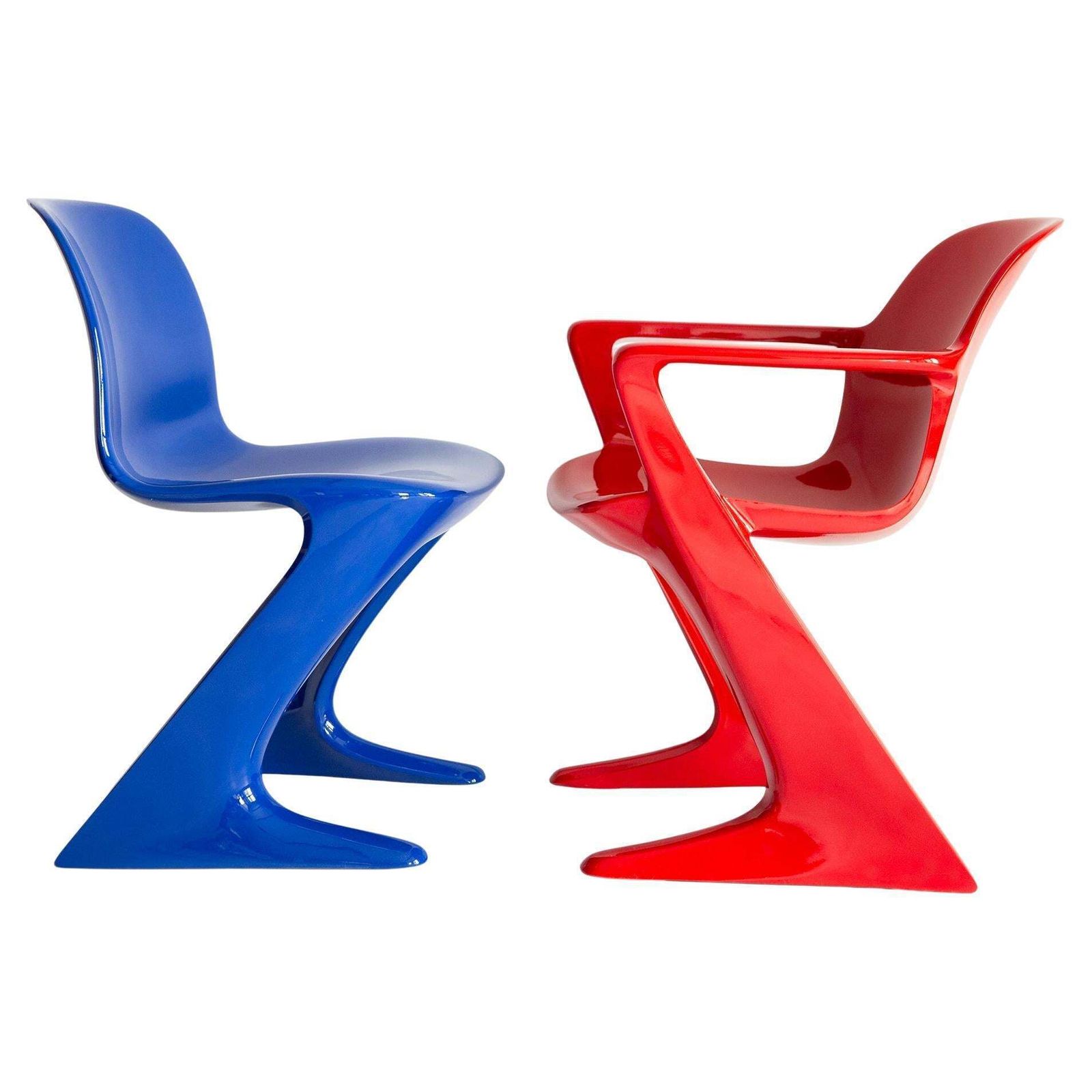 Set Of Two Mid Century Blue And Red Kangaroo Chairs, Ernst Moeckl, Germany, 1968