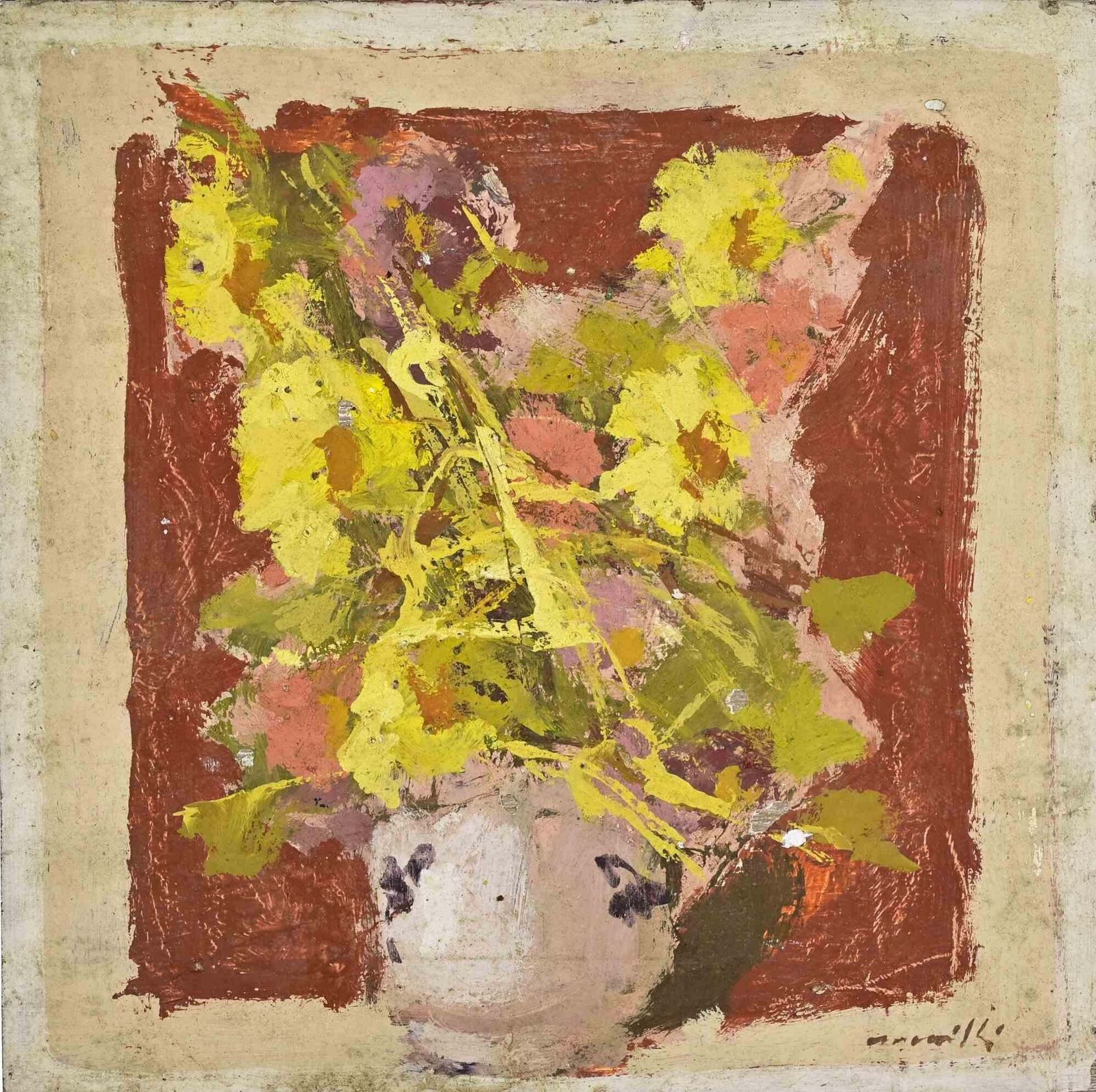 Franco Marzillistill Life   Oil Painting By Franco Marzilli   1970s1970s photo furniture