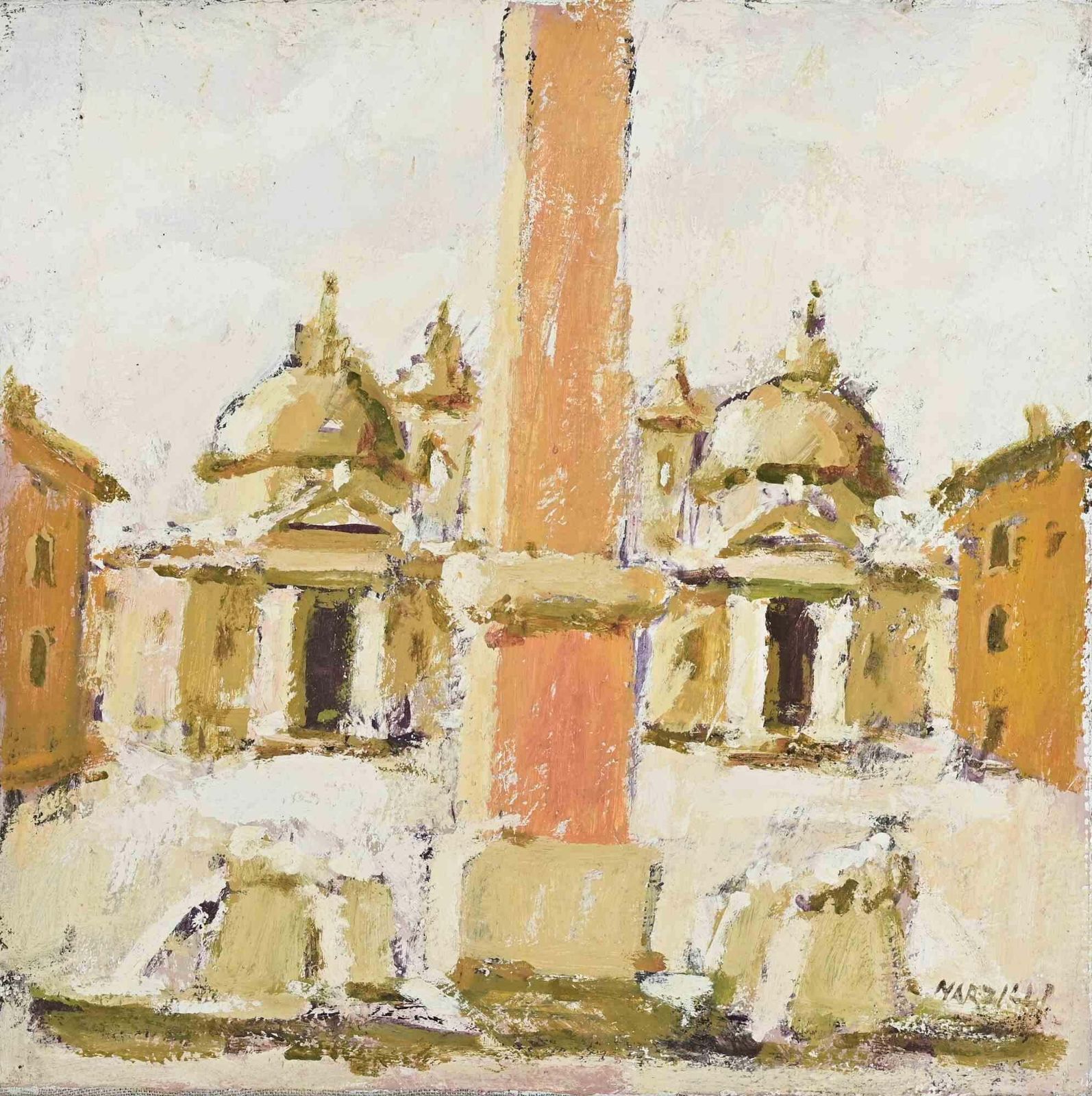 Franco Marzilliview Of Piazza Del Popolo, Rome   Oil Painting By Franco Marzilli   1970s1970s photo furniture