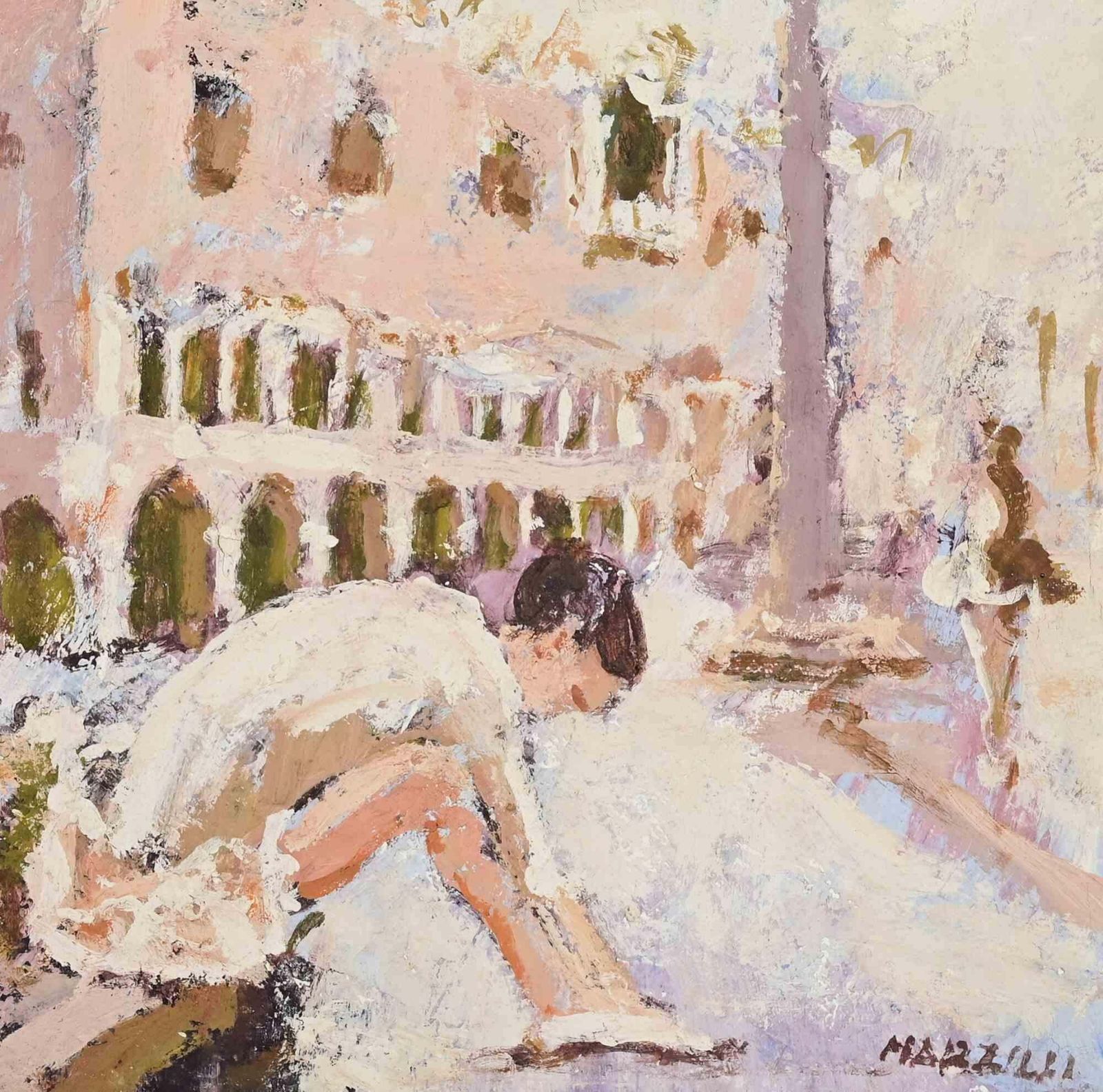 Franco Marzilliballerina In Venice   Oil Painting By Franco Marzilli   1970s1970s photo for sale