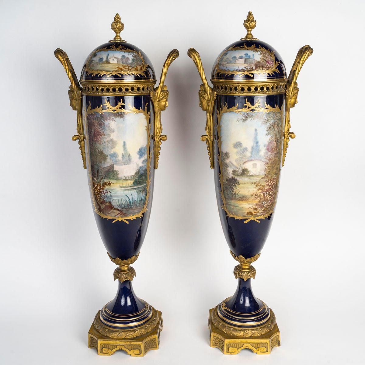 Pair Of Covered Vases In Sèvres Porcelain, Napoleon III Period, 19th Century. photo furniture