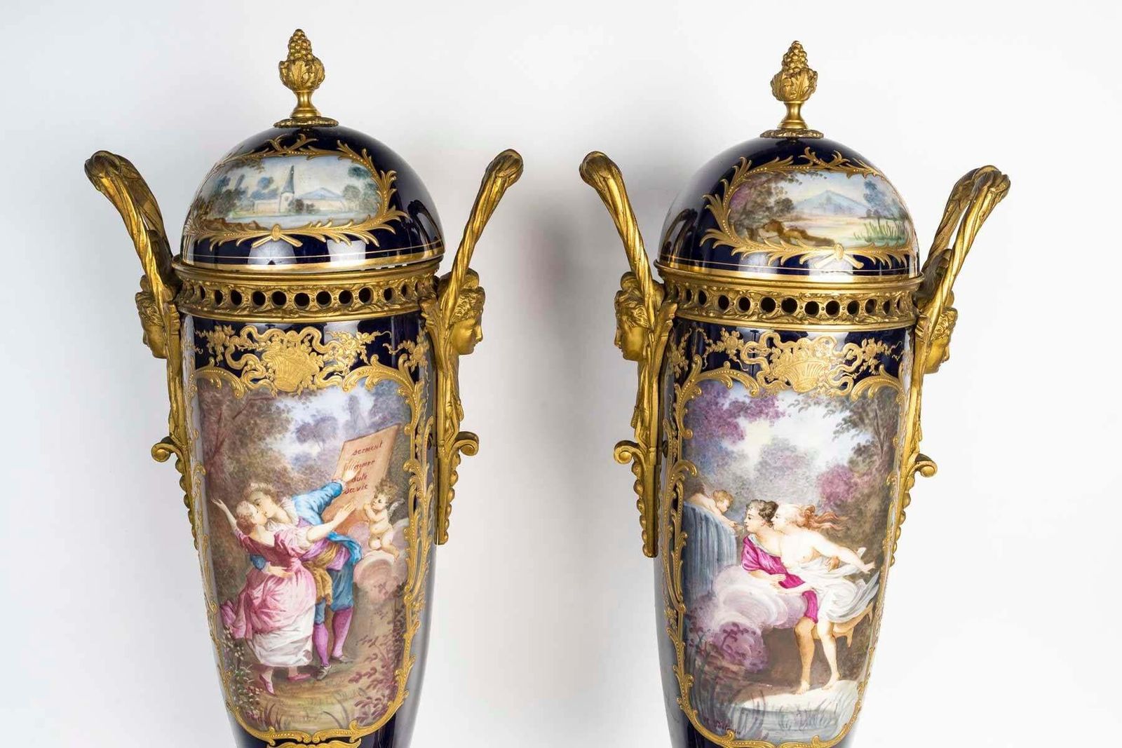 Pair Of Covered Vases In Sèvres Porcelain, Napoleon III Period, 19th Century. photo vinterior