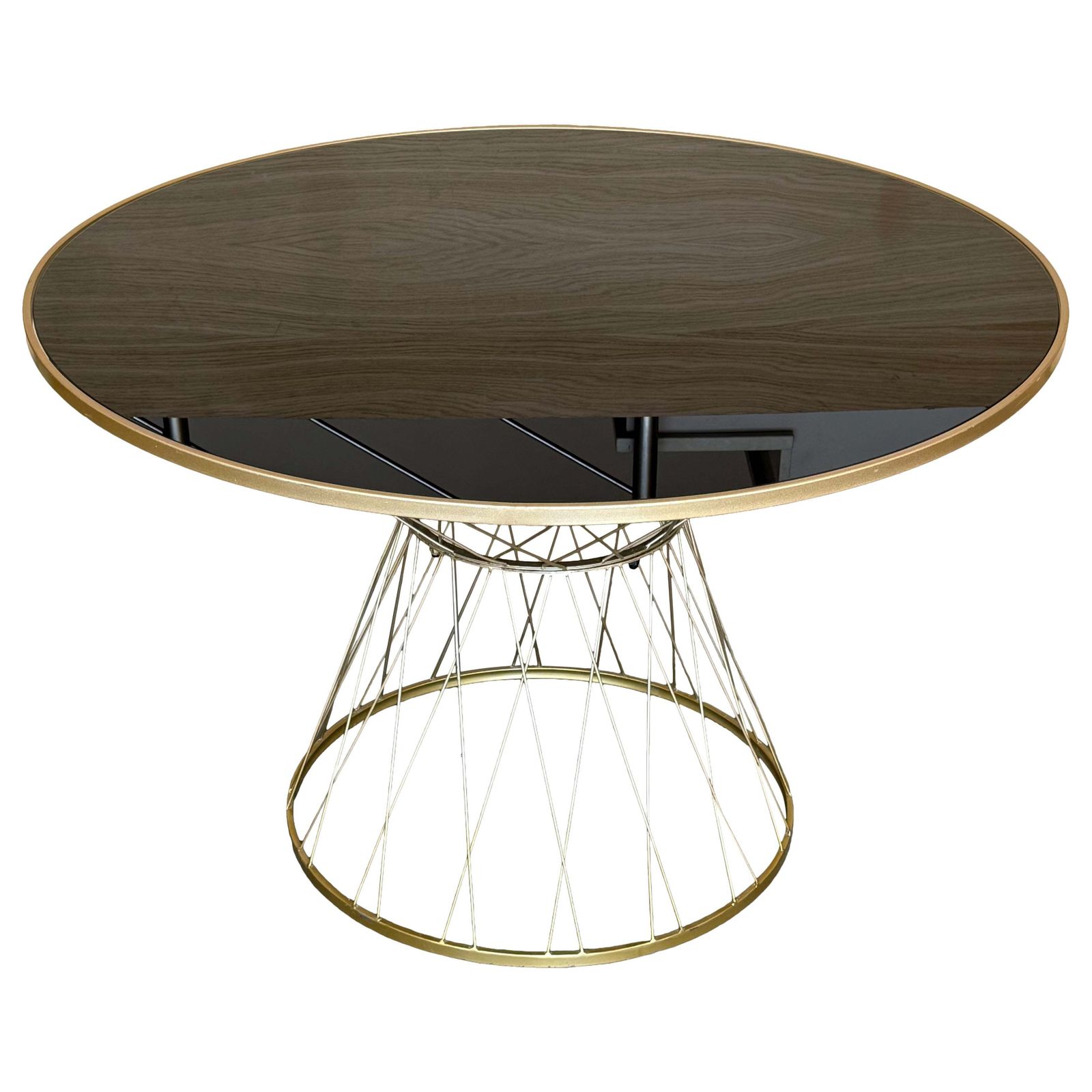 Mid Century Modern Gilded Allure Style Round Dining Table With Black Glass