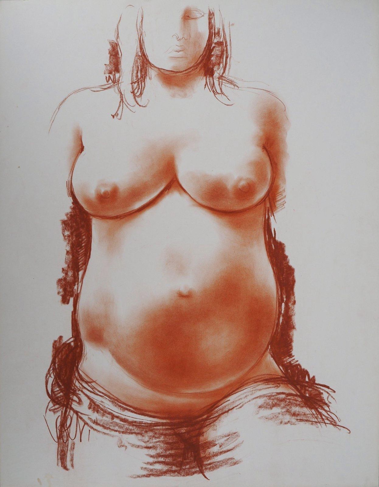 Antoniucci Voltimaternity: Pregnant Woman   Original Handsigned Drawing In Sanguine photo vinterior