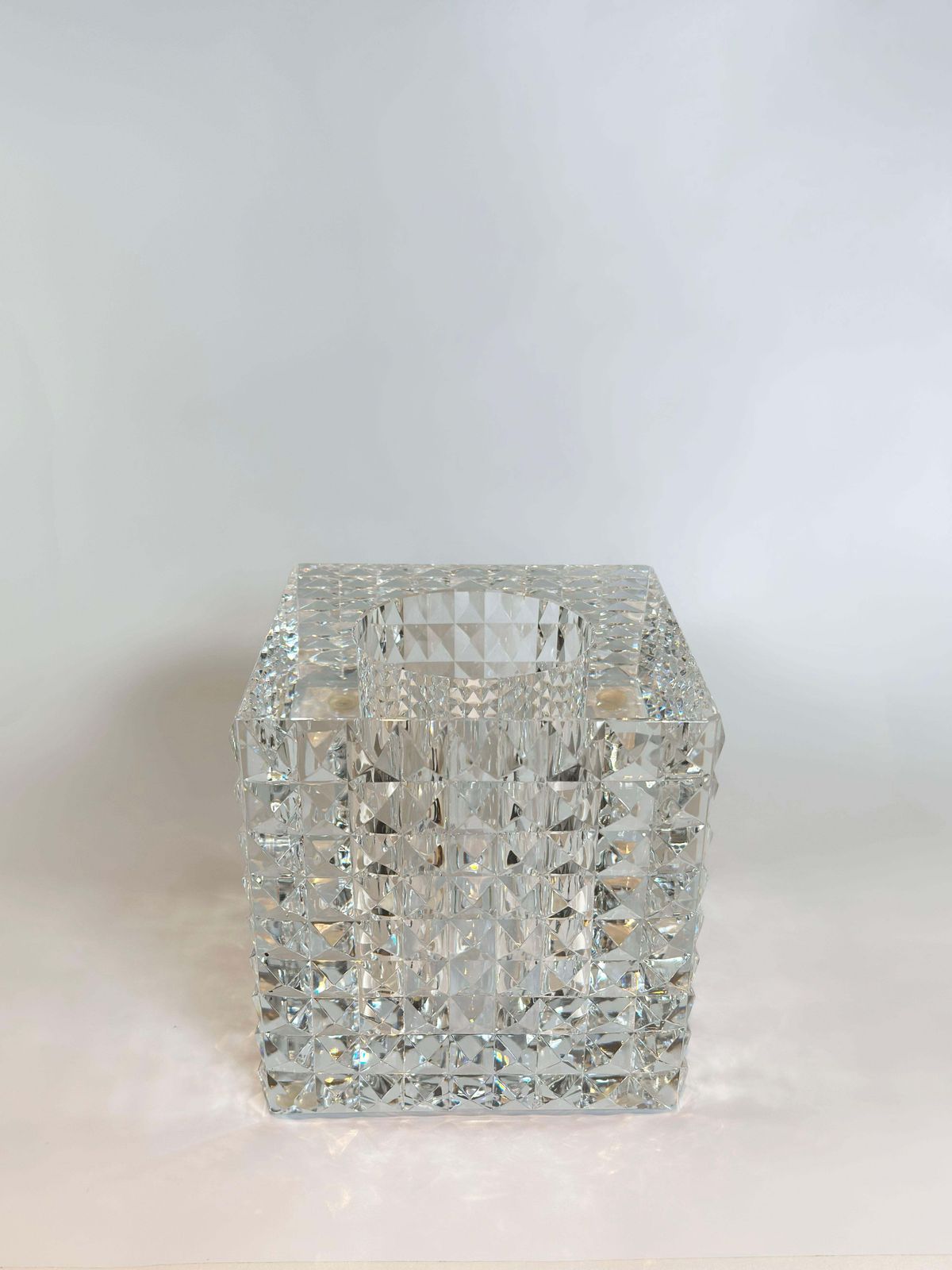 Pair Of Veritas Contemporary Faceted Optical Glass Square Vases, Texas, 2016 photo for sale