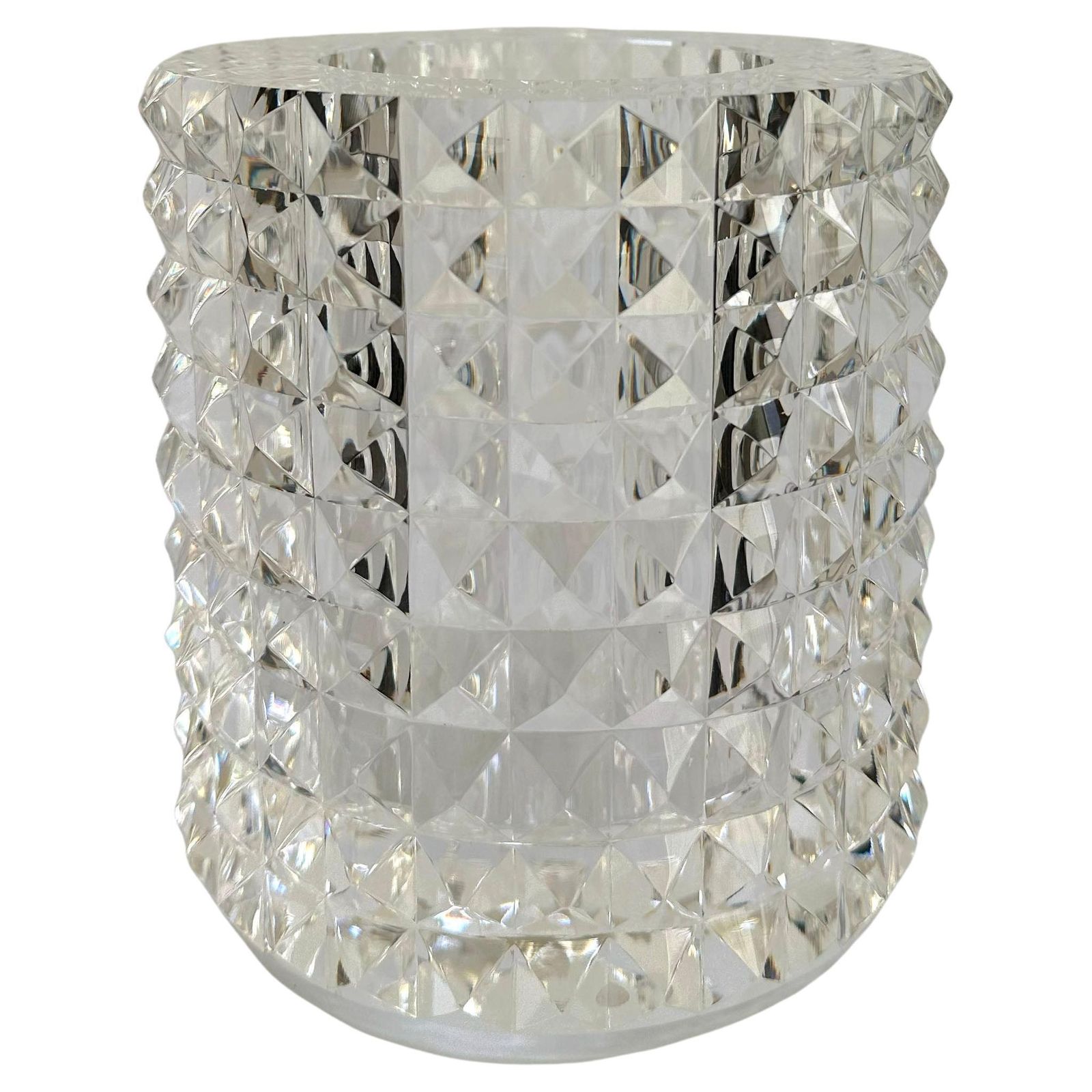 Contemporary Faceted Optical Glass Vase By Veritas, Texas Us, 2016