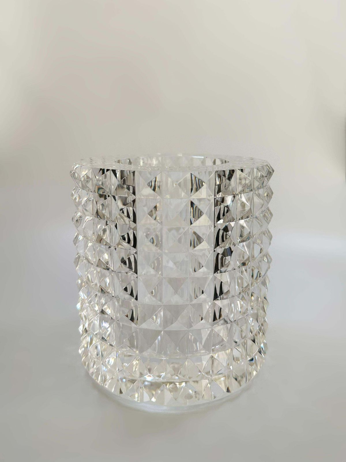 Contemporary Faceted Optical Glass Vase By Veritas, Texas Us, 2016 photo vintage