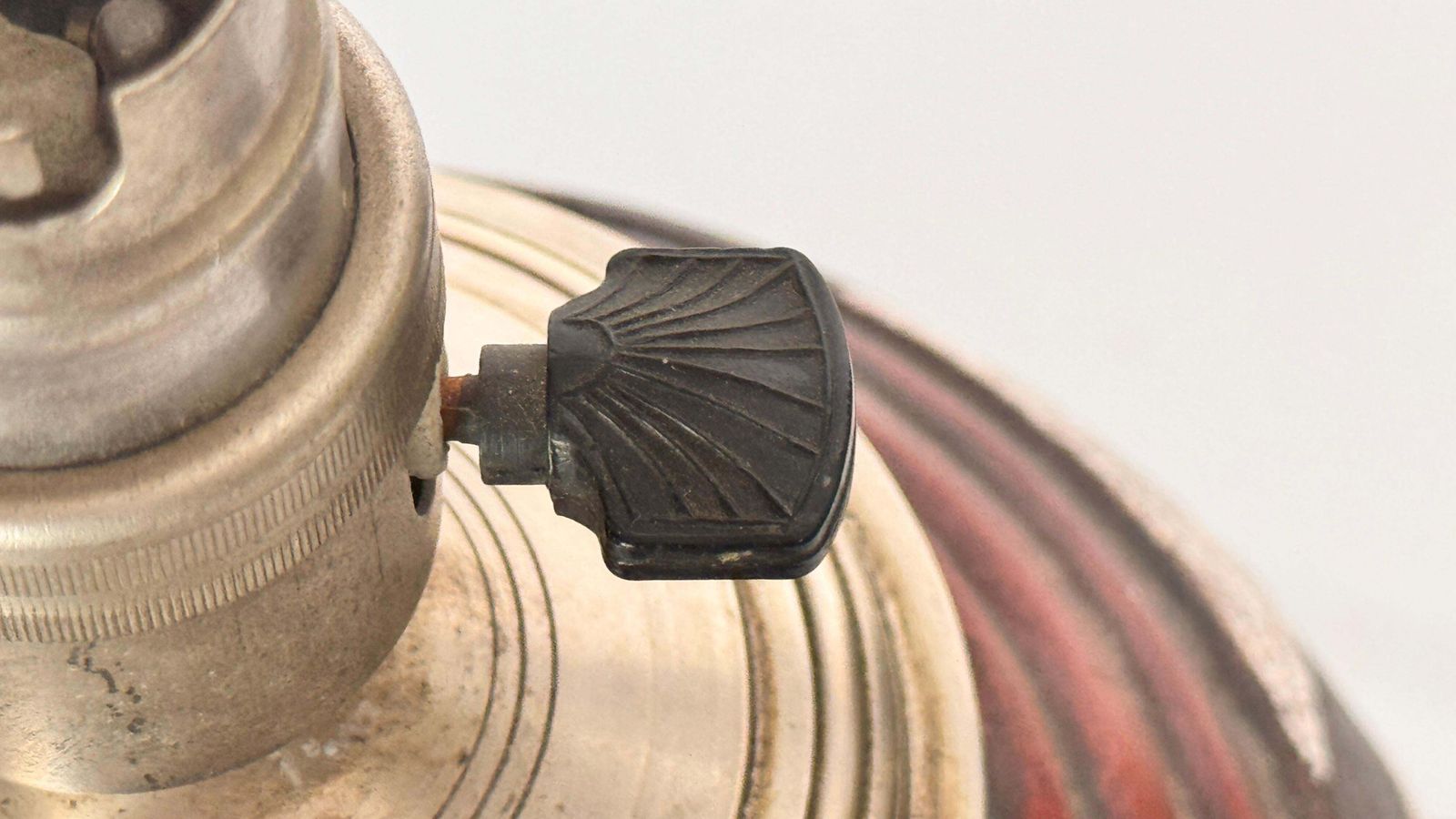 1930s French Art Deco Lamp In Crackled Ceramic And Brass  Geometric Red Motifs photo vintage