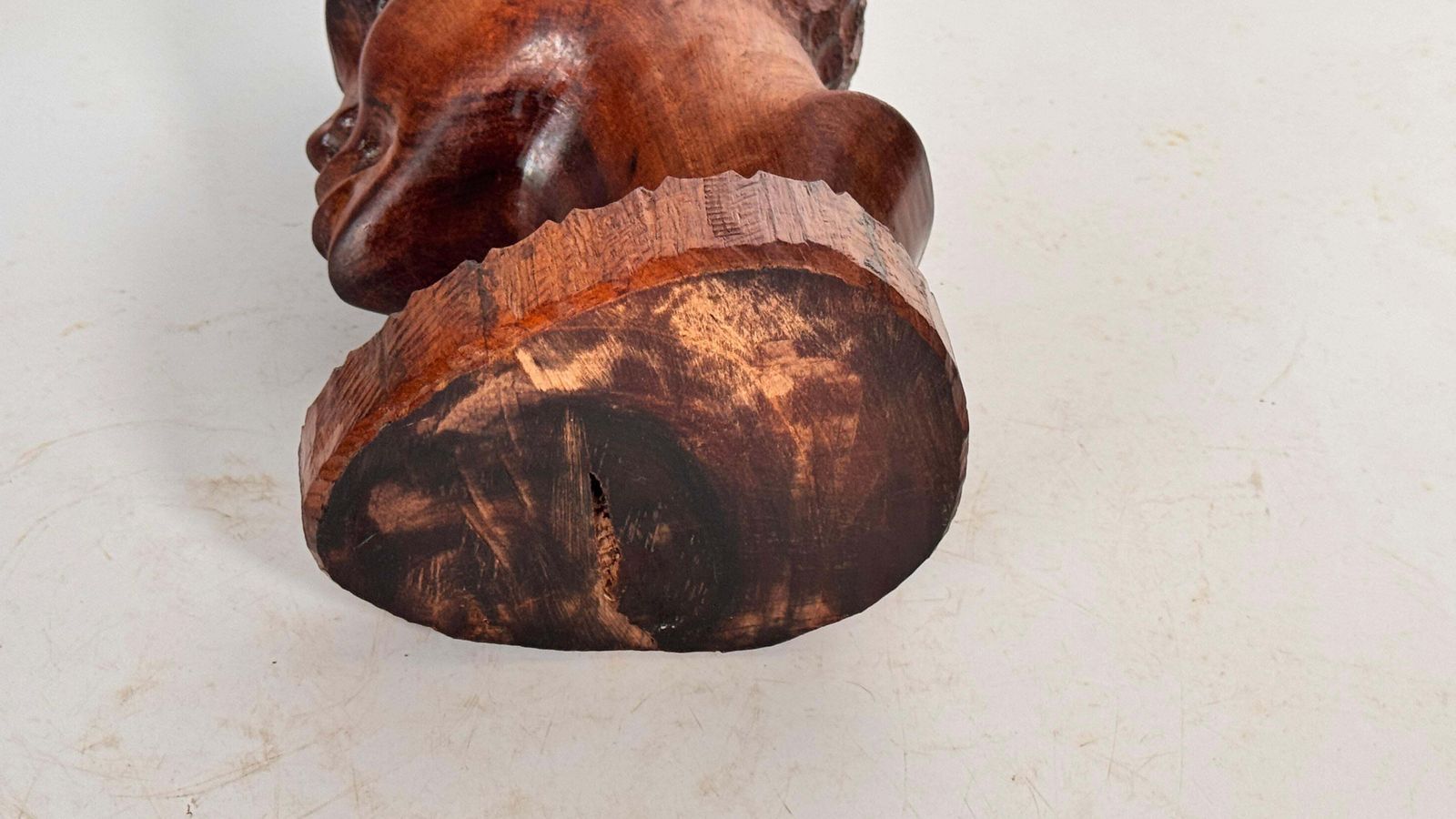photo buy Hand Carved African Head Sculpture In Patinated Wood – Mid Century Decoration